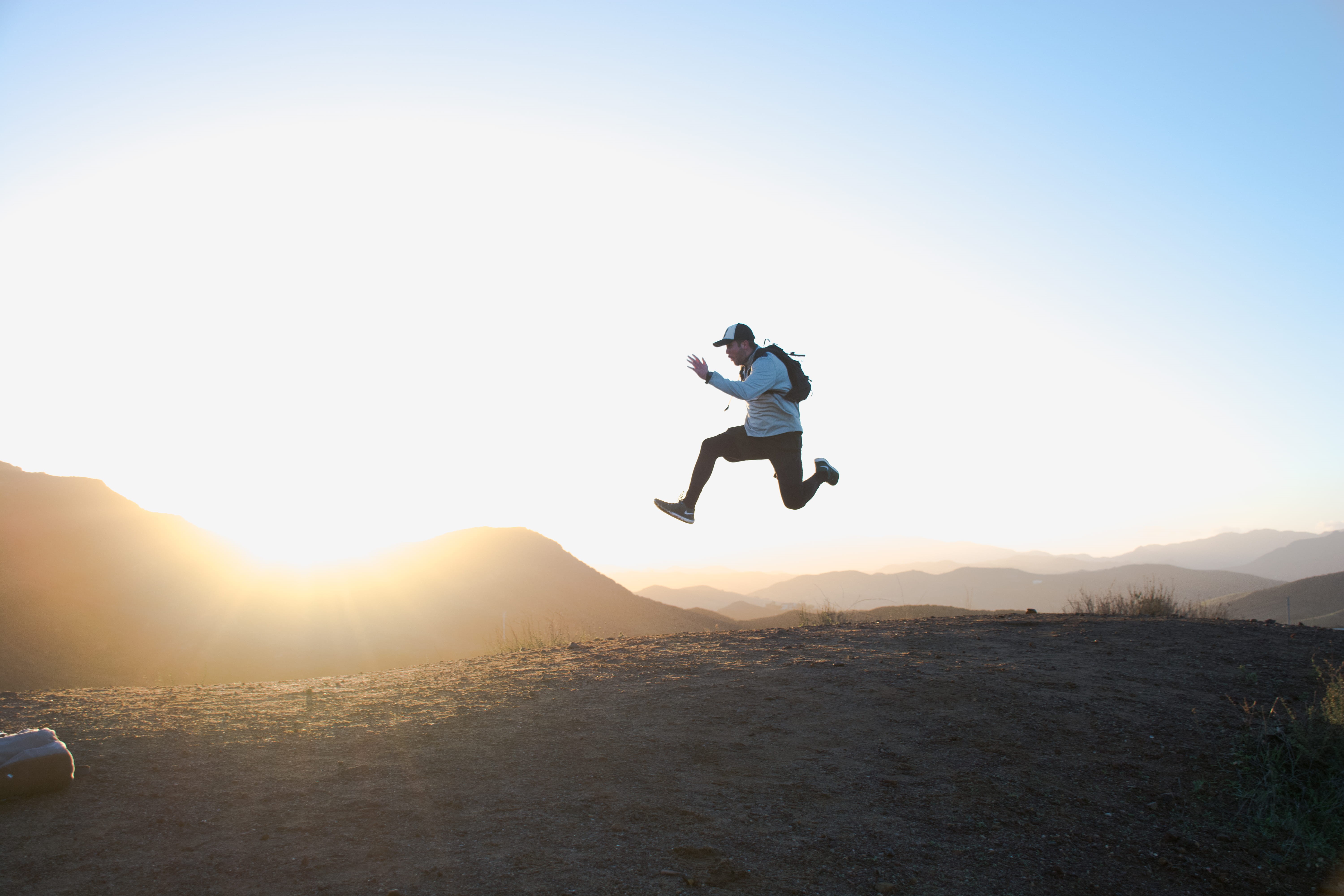 Jumping, long, photo, 5K, person, image Technique, sky, jump, men, one Man Only, sleeved, effort, Sunrise, clothing, sport, vitality, shirt, lifestyles, HD Wallpaper