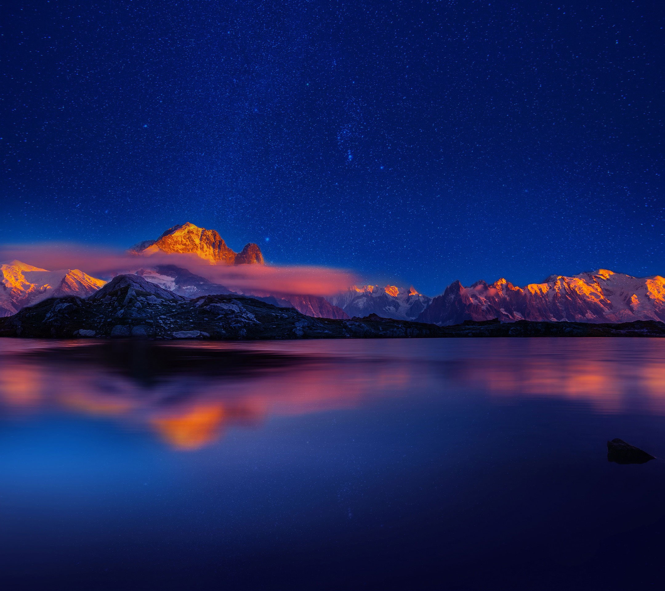 water, nature, Huawei P9, snowcapped mountain, no people, night, idyllic, 1080P, mountain range, Mountains, star - space, Stock, mountain, reflection, HD Wallpaper