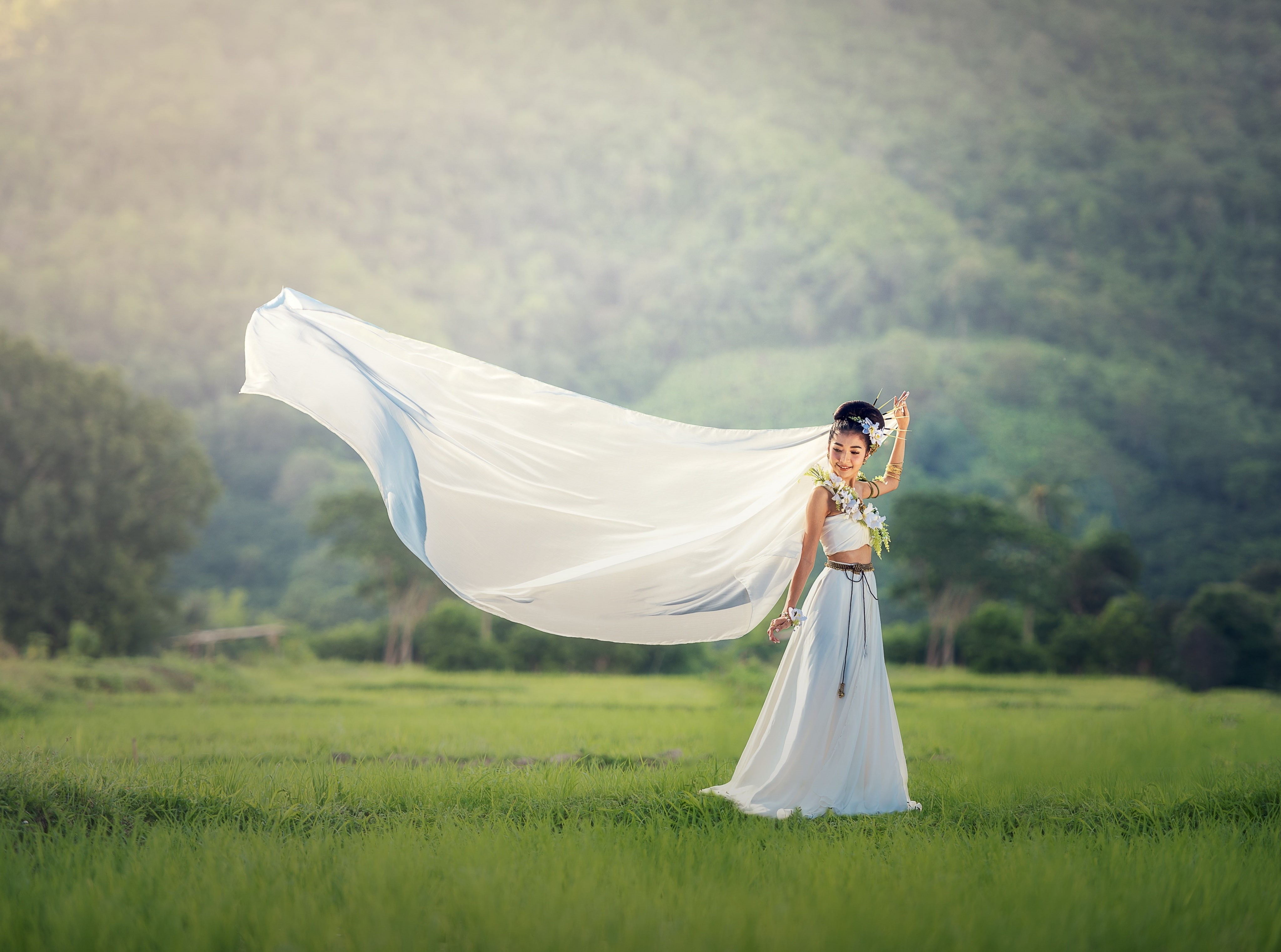 asian, Photography, one person, Woman, Thailand, People, Vacation, 4K, grass, plant, Young, clothing, Nature, real people, celebration, Girl, newlywed, HD Wallpaper