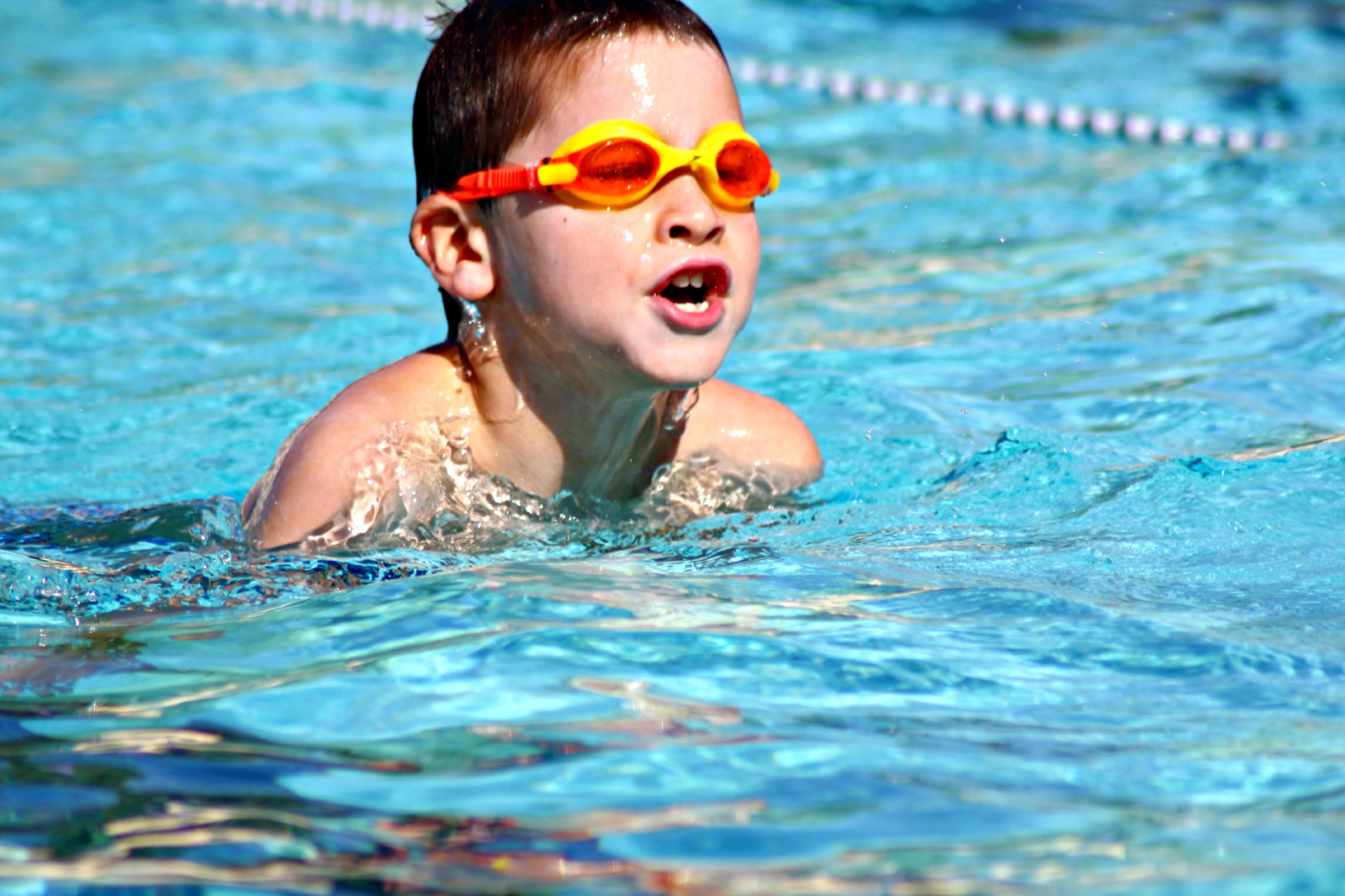child, little, day, outdoors, children only, leisure activity, nature, males, fun, goggles, water, 2K, cheerful, transparent, sunglasses, pool, leisure, HD Wallpaper