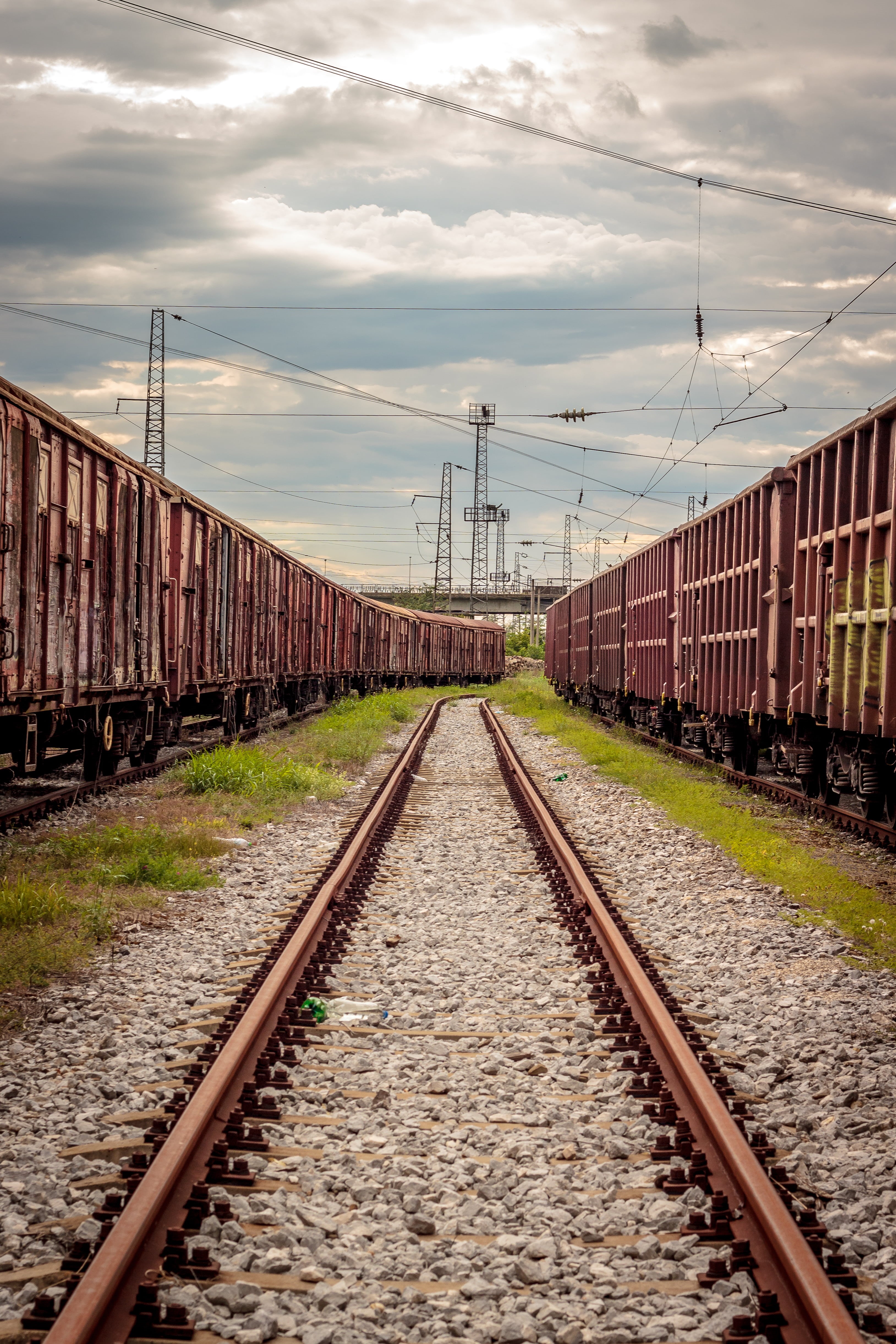 technology, track, cloud - sky, gravel, railway, sky, nature, no people, clouds, the way forward, mode of transportation, transportation, power supply, Phone HD Wallpaper