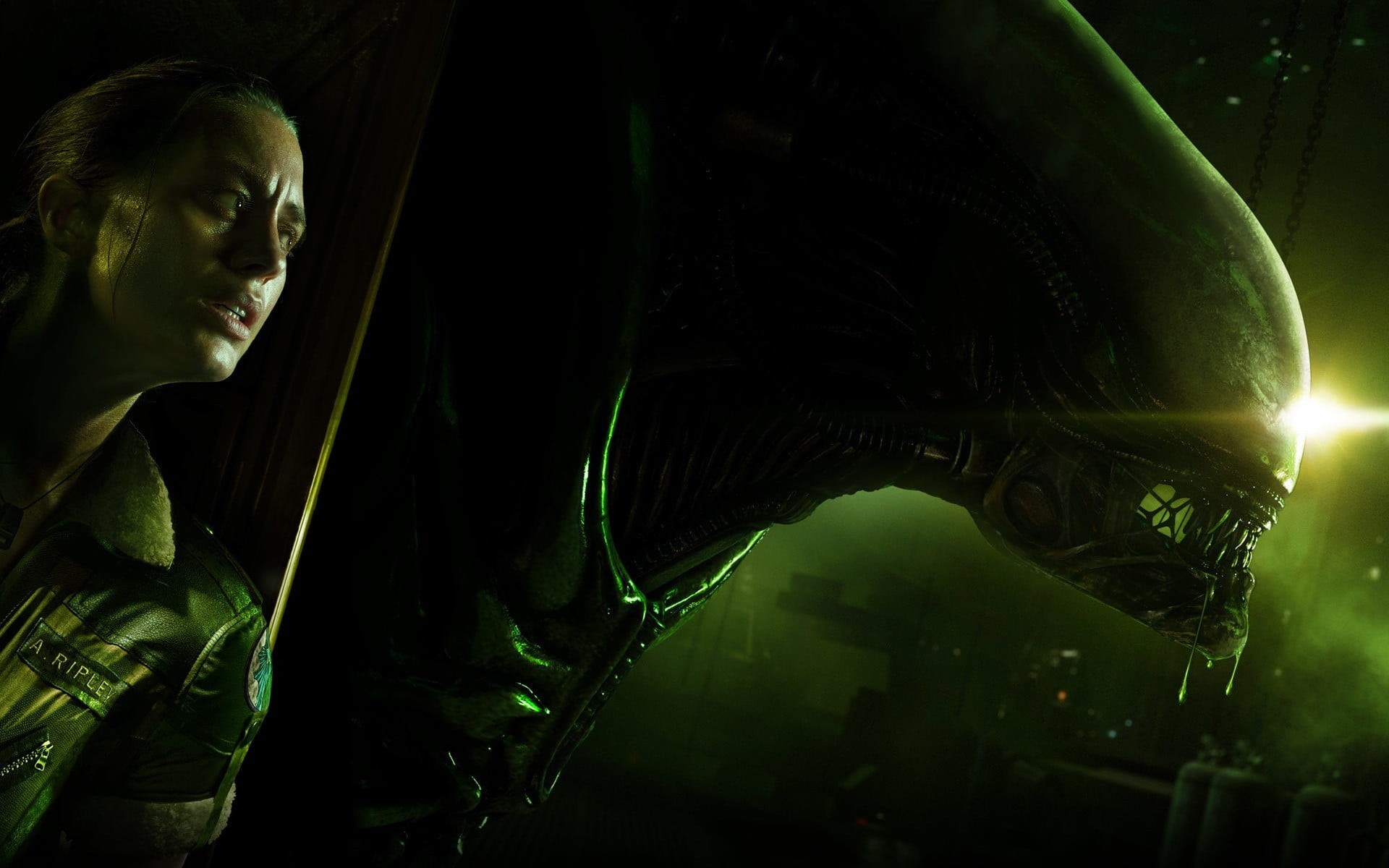 video games, illuminated, close-up, Alien: Isolation, alien, green color, representation, portrait, 1080P, covenant, no people, sculpture, movie, one animal, HD Wallpaper