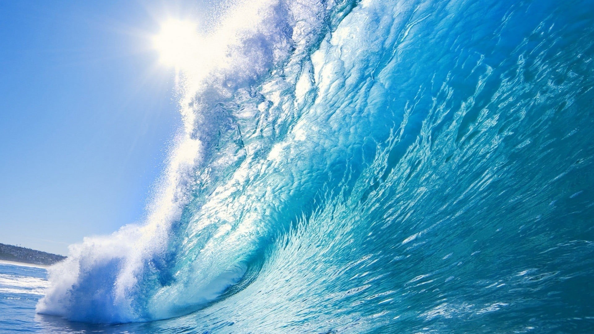 motion, no people, beauty in nature, breaking, power in nature, sky, sunlight, wave, cloud - sky, power, nature, sea, low angle view, 1080P, outdoors, HD Wallpaper