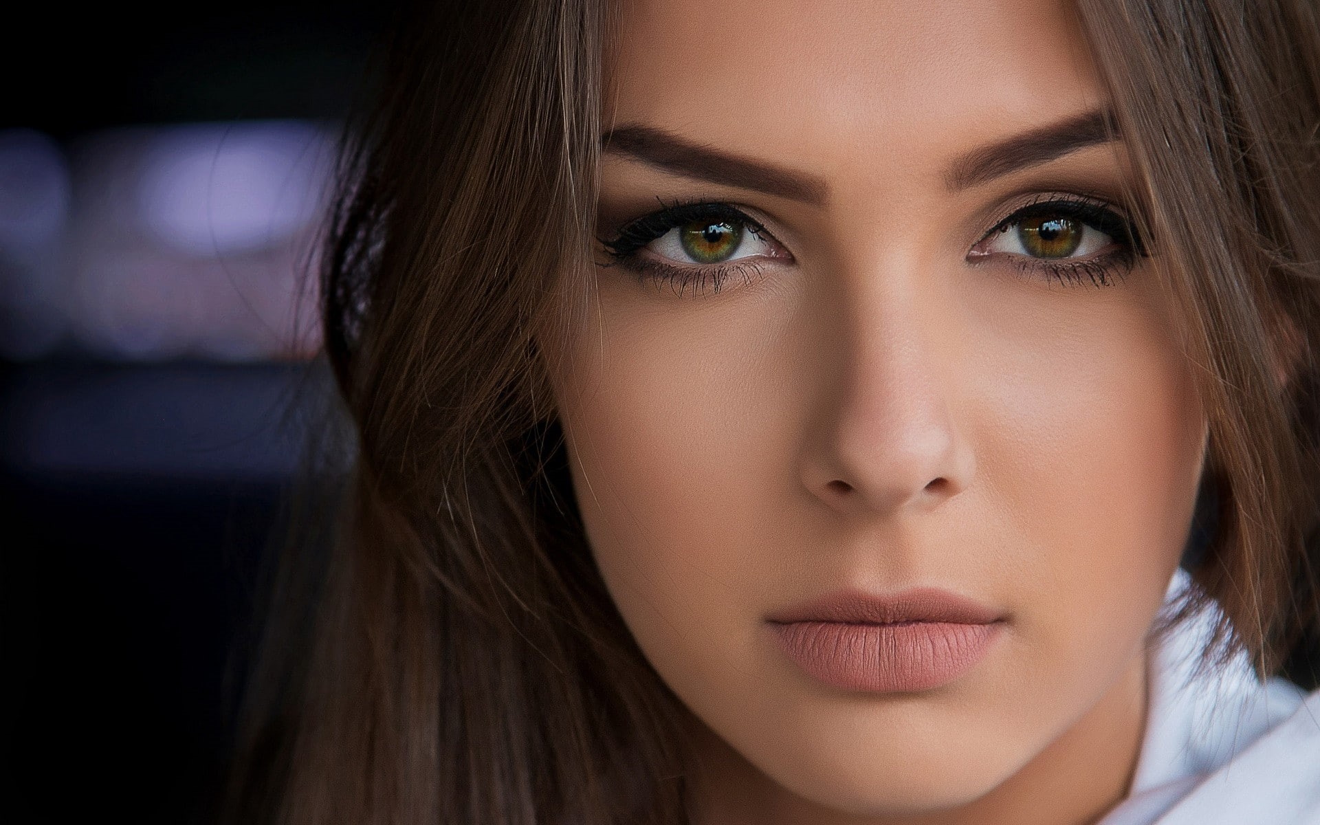 face, bokeh, long hair, 1080P, long, women, model, hair, HD Wallpaper