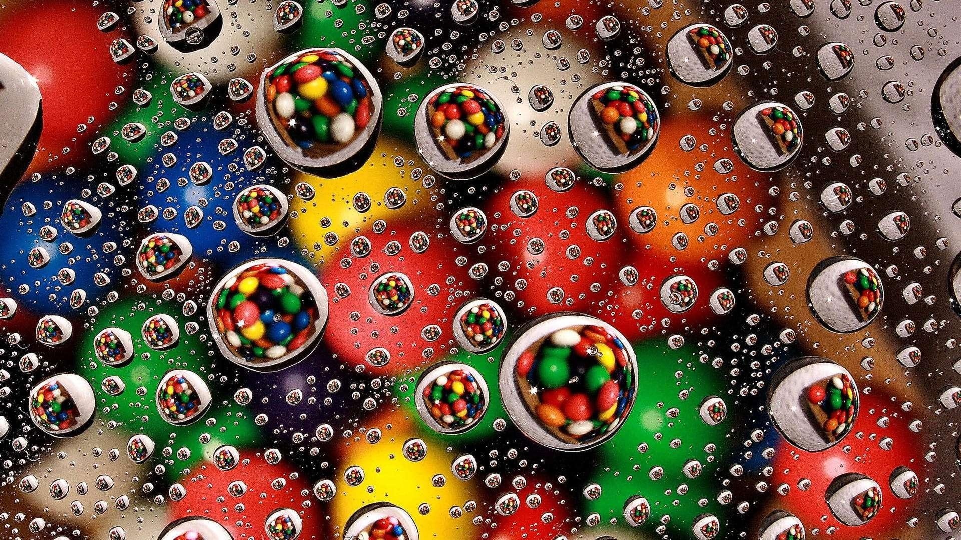 1080P, abstract, dew, waterdrops, drop, drops, bubbles, reflection, water, colorful, bubble, HD Wallpaper