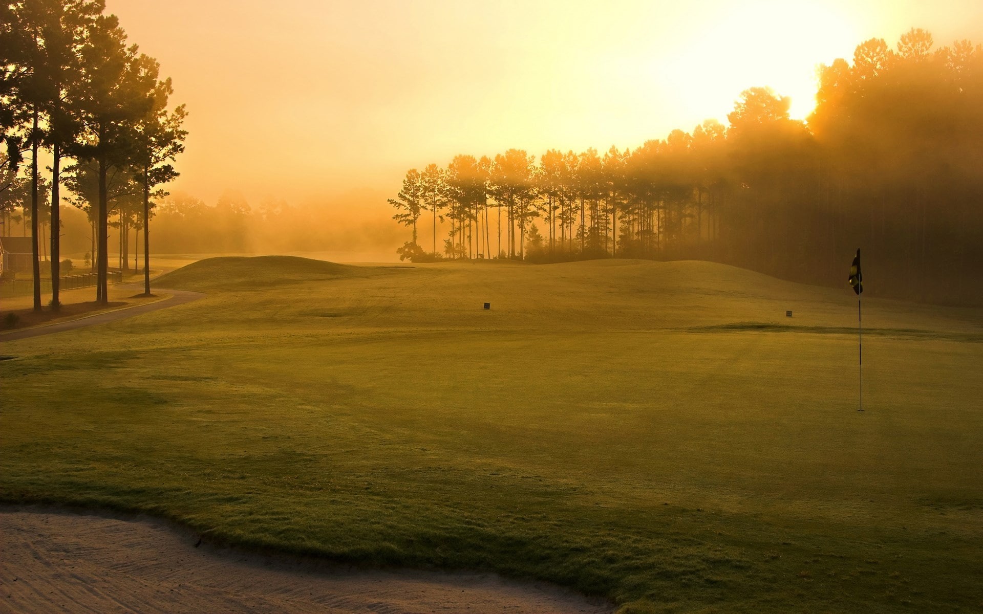 computer desktop  full screen nature pics 1920x1200, green color, scenics - nature, beauty in nature, outdoors, sky, nature, fog, grass, sun, 1080P, green - golf course, HD Wallpaper