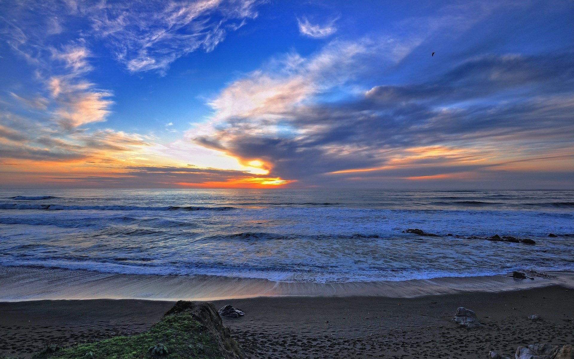 sea, sport, no people, tranquil scene, horizon, motion, horizon over water, 1080P, cloud - sky, aquatic sport, outdoors, nature, wave, sunset, land, computer desktop  full screen nature pics 1920x1200, HD Wallpaper