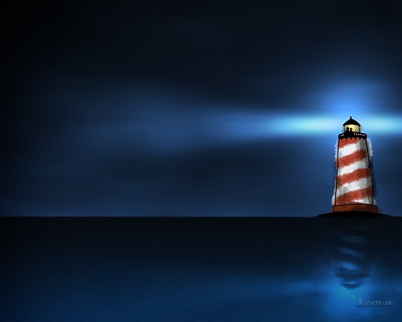 sea, guidance, night, illustration, 720P, nature, sky, copy space, no people, Vladstudio, water, long exposure, reflection, lighthouse, body, building, HD Wallpaper