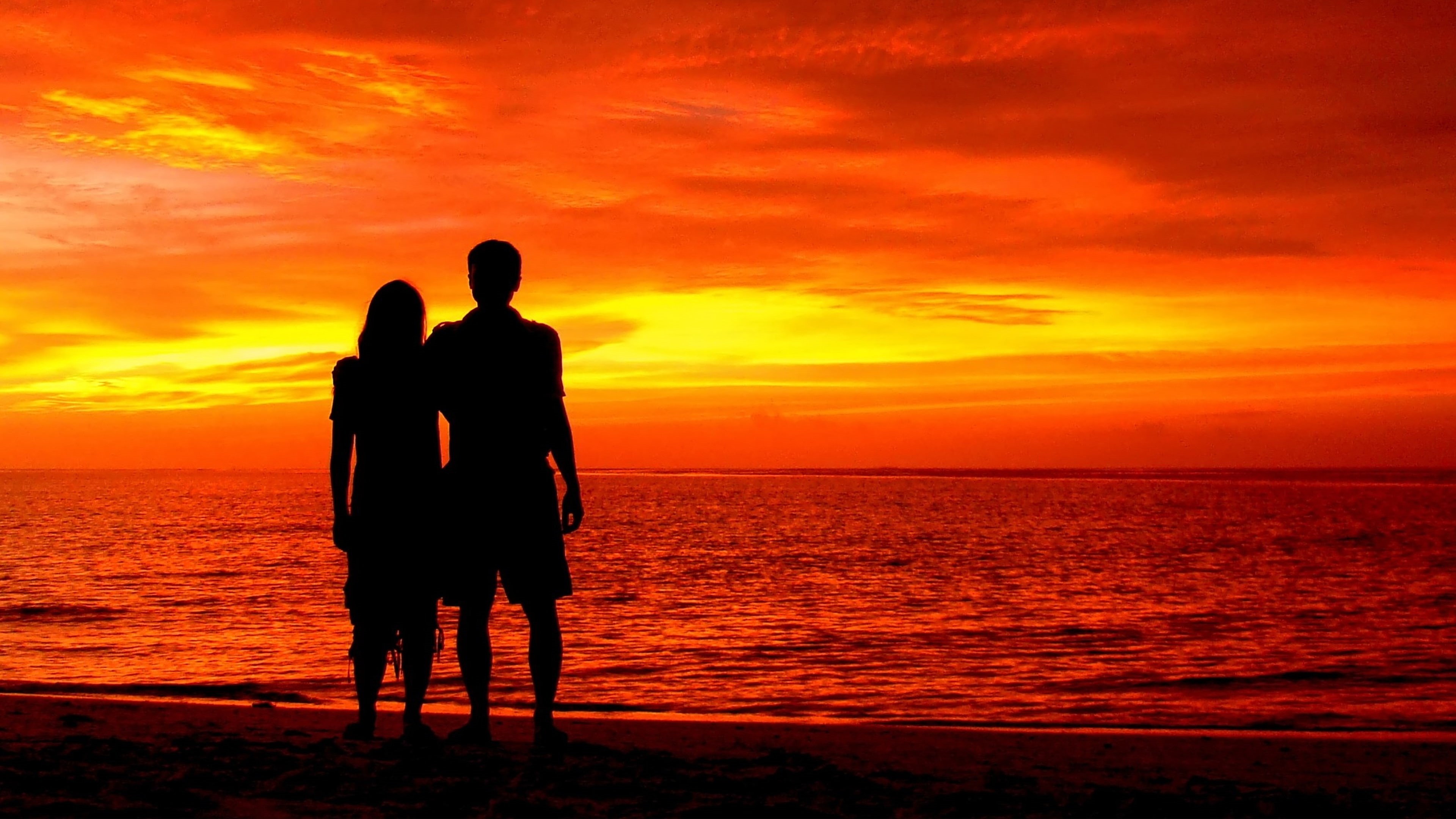 Couple, Romantic, Sunset, 4K, Silhouette, 4K, Beach, HD Wallpaper