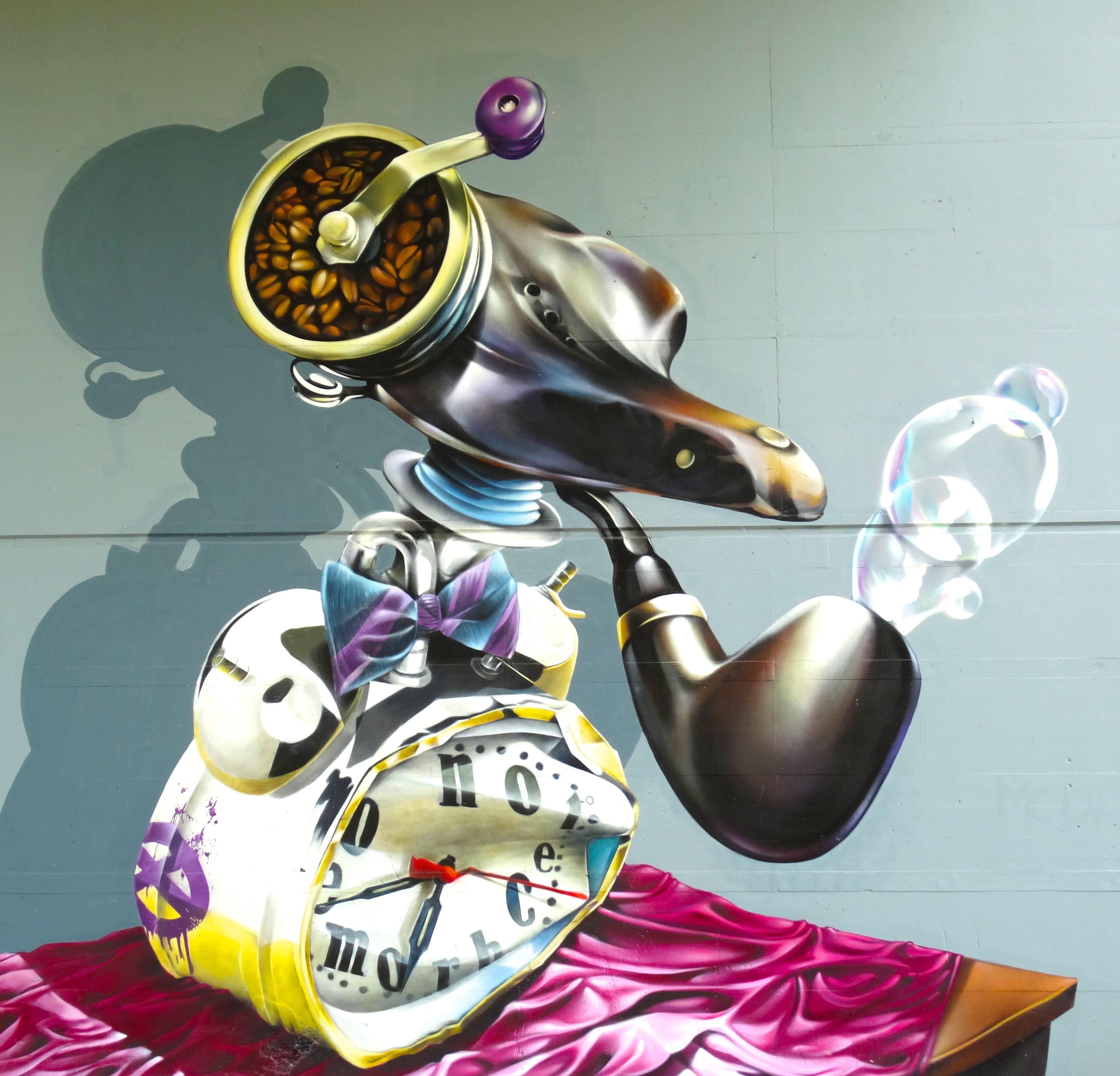 domestic room, surrealism, colorful, graffiti, retro styled, creativity, rebellion, no people, human representation, clock, wall - building feature, indoors, HD Wallpaper