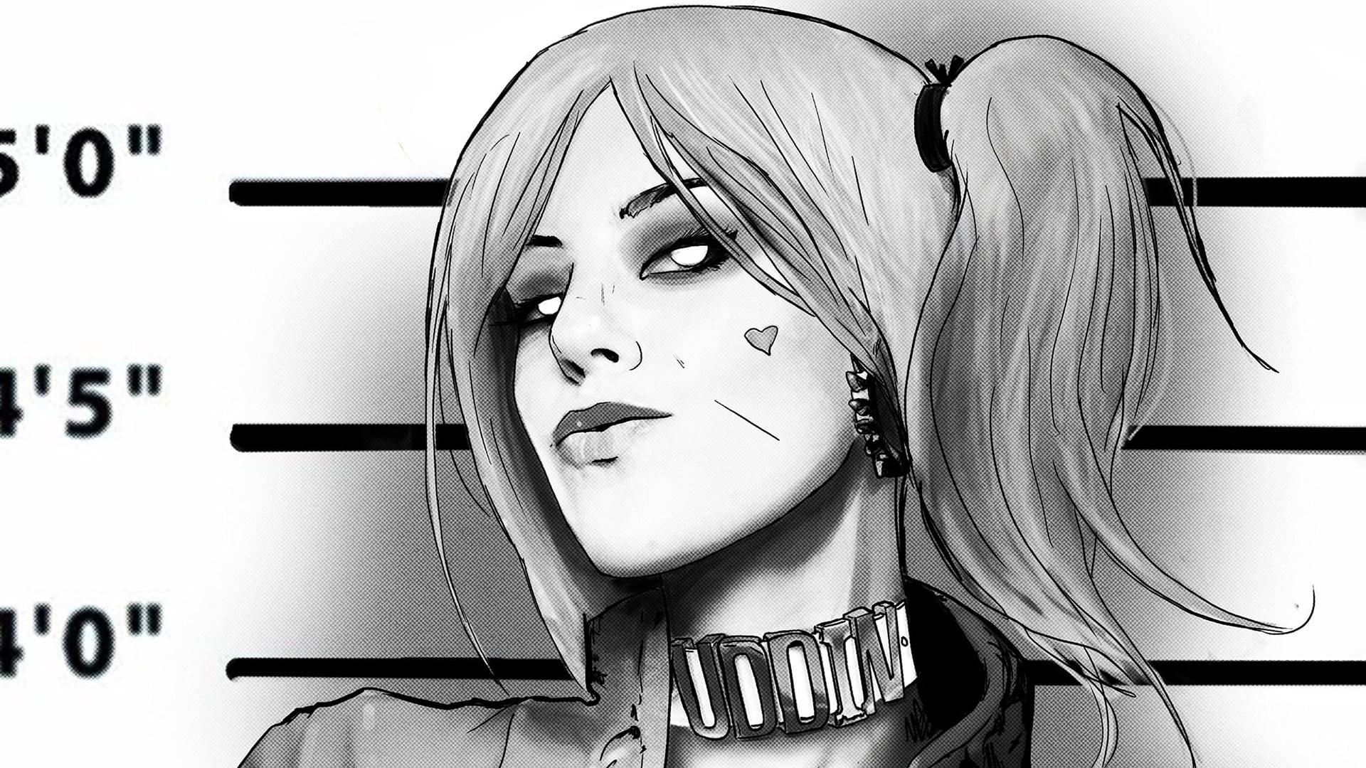 close-up, representation, 1080P, sketch, human face, young adult, human representation, wall - building feature, young women, indoors, harlequin, female likeness, HD Wallpaper