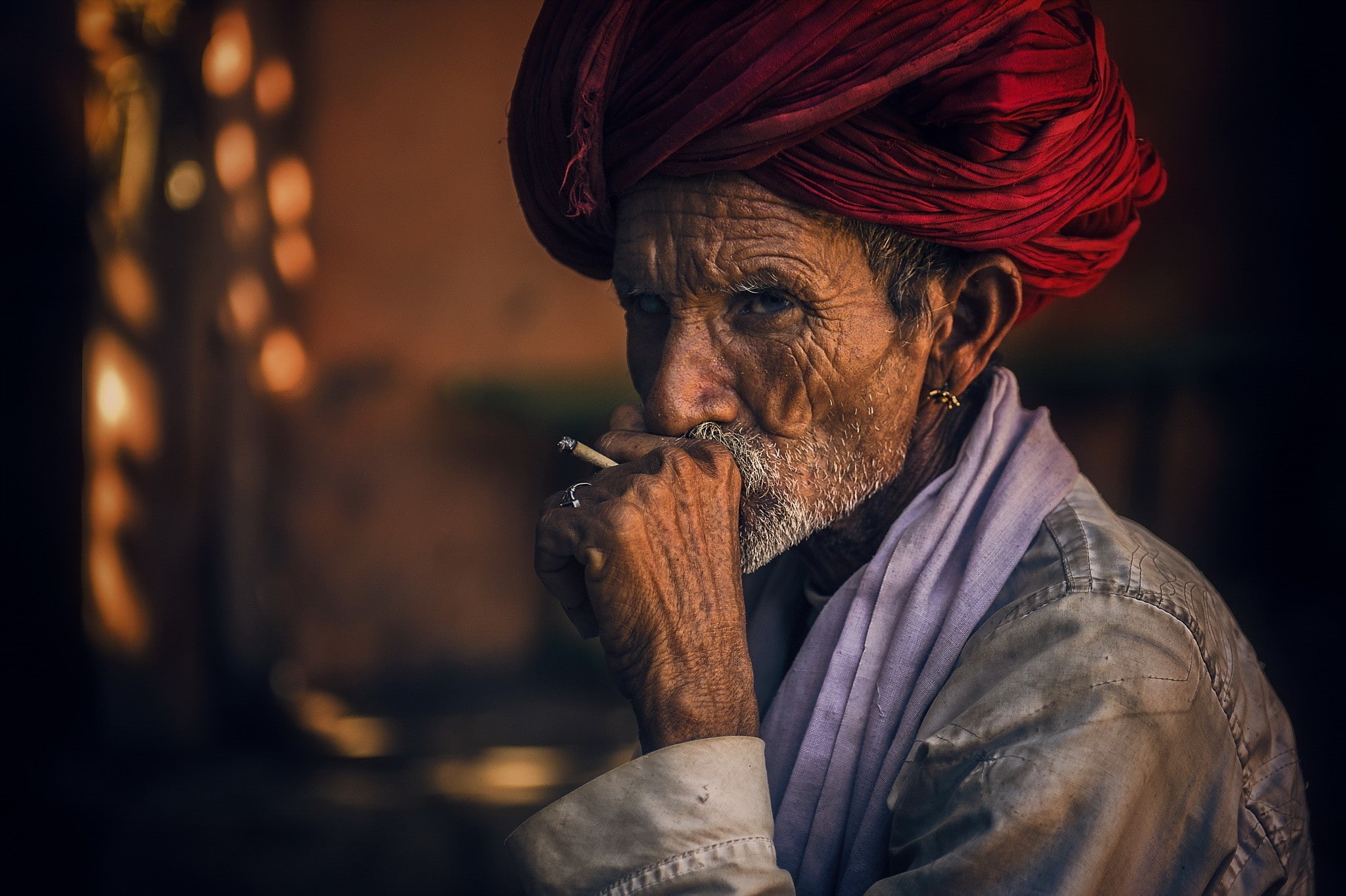 outdoors, headshot, clothing, smoking, adult, real people, focus on foreground, cigarettes, turban, profile view, men, contemplation, facial hair, social issues, HD Wallpaper