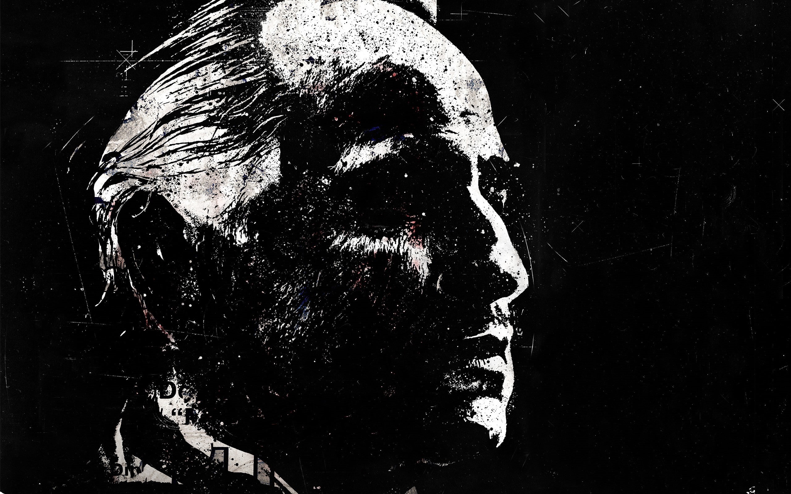 human face, creativity, 2K, close-up, spooky, the godfather alex cherry paint splatter artwork, indoors, representation, mammal, portrait, real people, HD Wallpaper