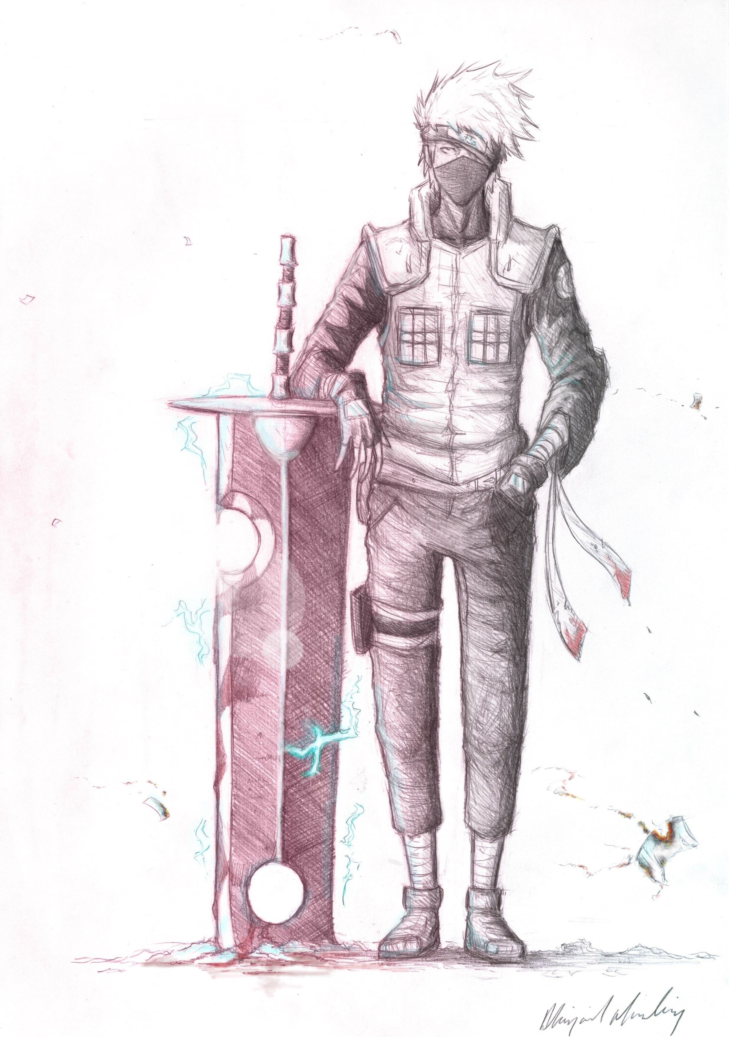 swords, lightning, kakashi, shippuden, manga, sketches, drawings, naruto, 2K, hatake, Phone HD Wallpaper