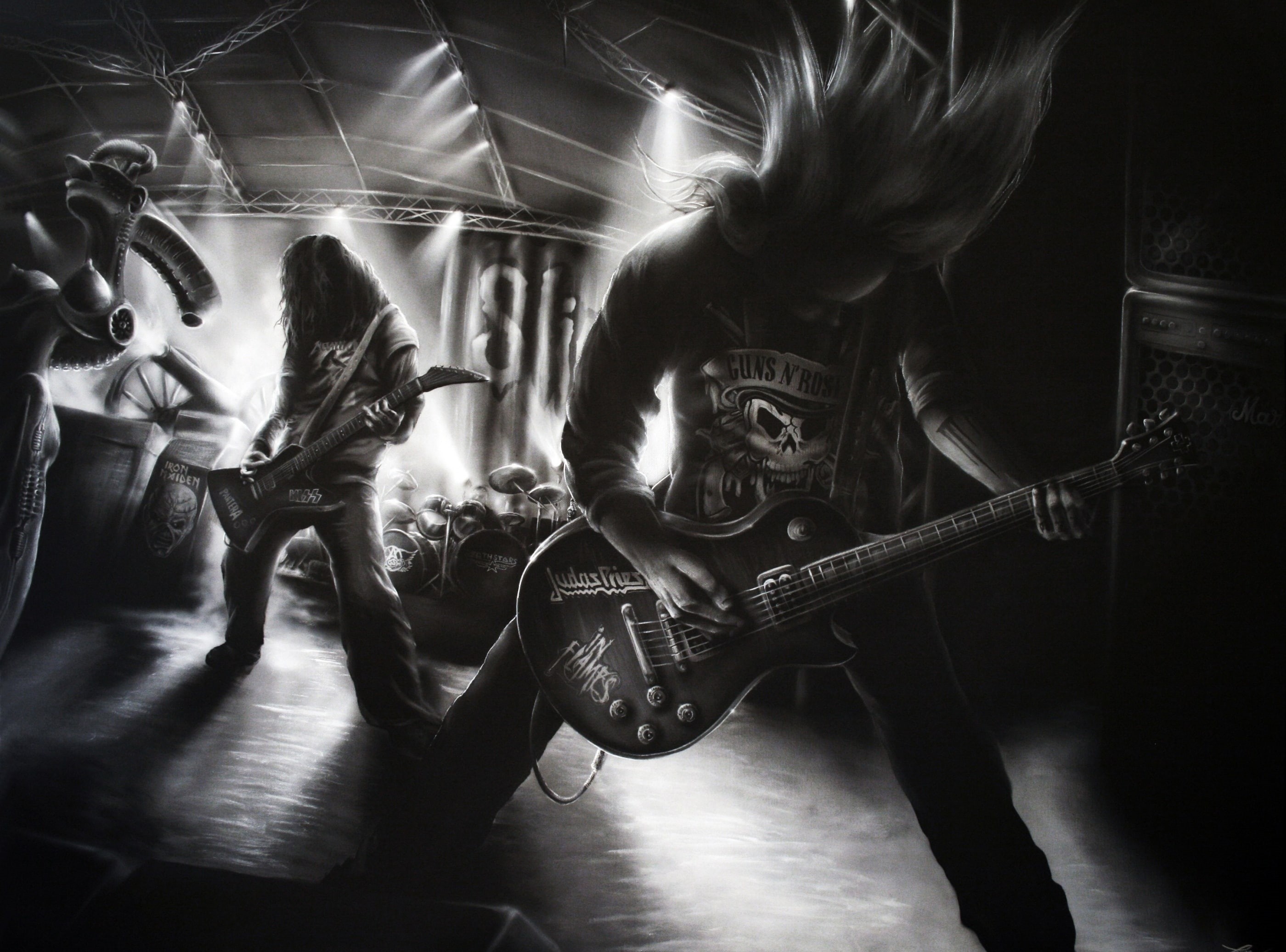 guitar, group of people, guitarist, Music, enjoyment, men, stage, event, nightlife, motion, Metal, indoors, 2K, light, Band, adult, performance, HD Wallpaper