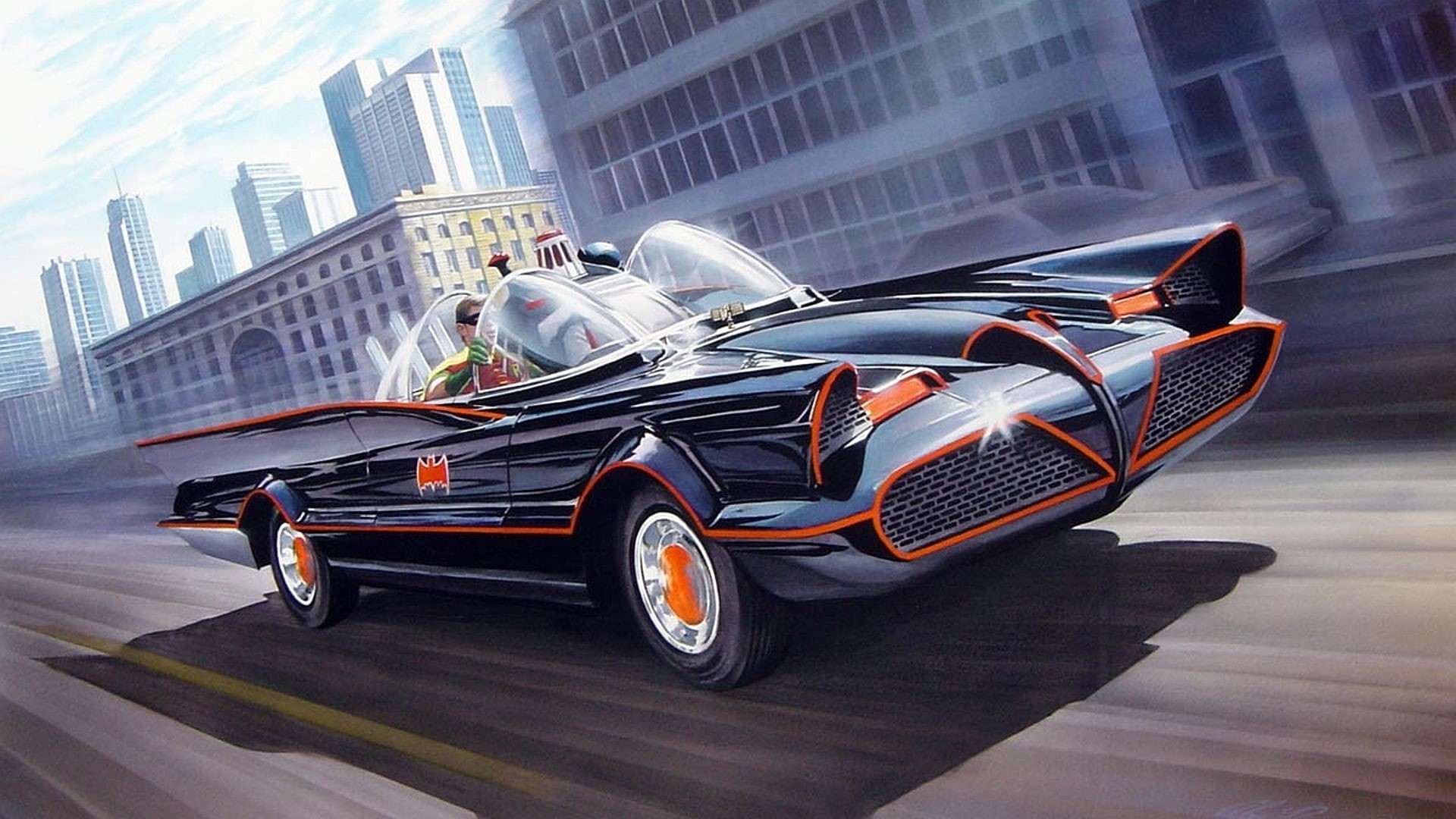 Batman and Robin, artwork, TV, car, Batmobile, Batman, 1080P, DC Comics, vehicle, HD Wallpaper