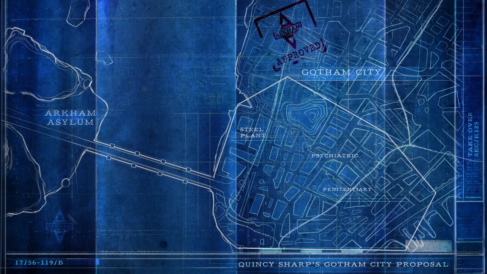 arkham, blueprint, blue, gotham, hd, video games, 720P, batman, city, HD Wallpaper