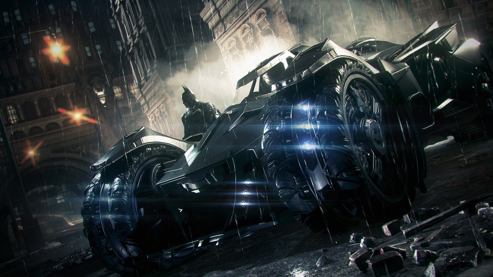batmobile, video games, dc, batman, rain, hd, 1080P, HD Wallpaper