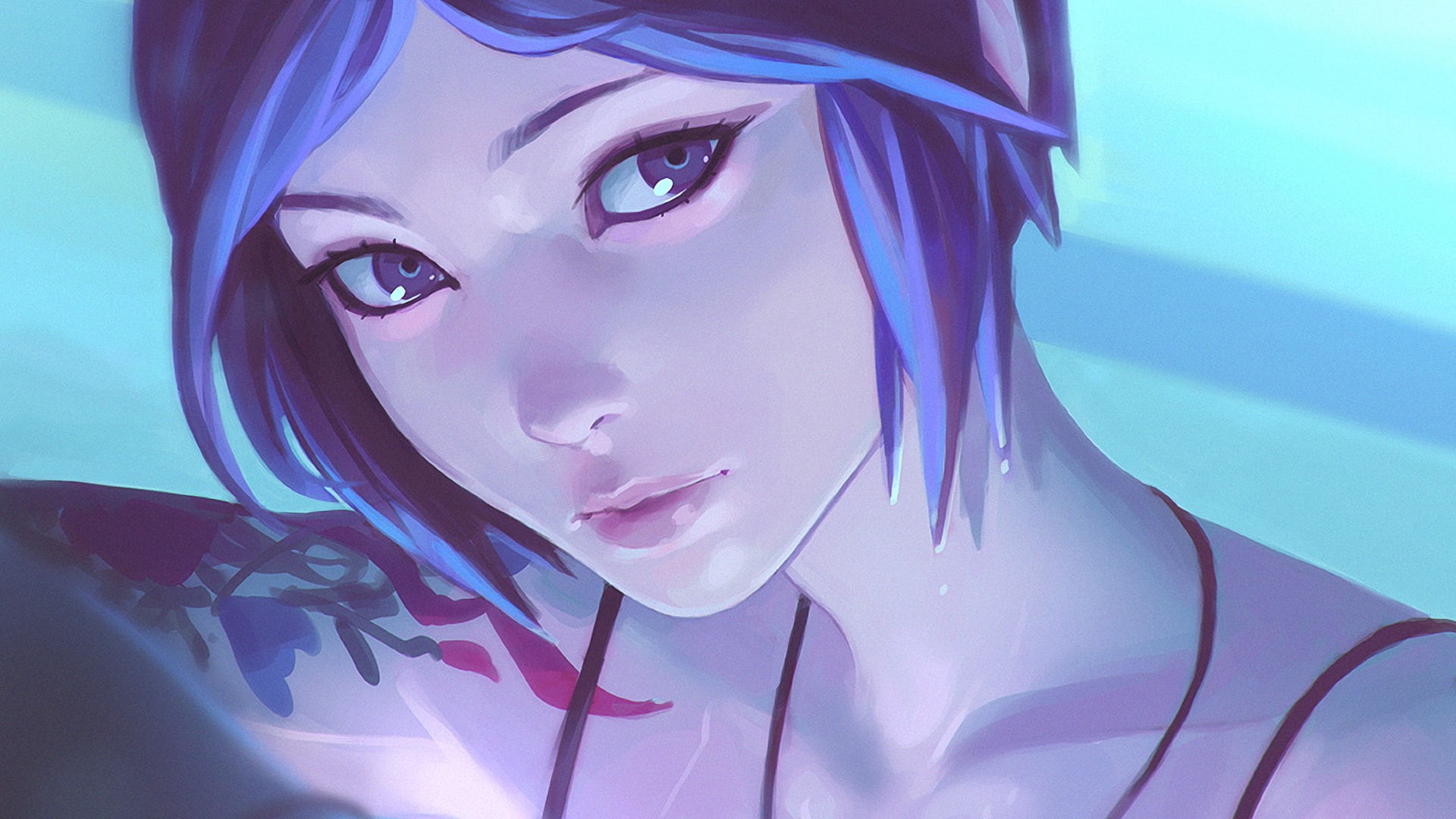 1080P, Ilya Kuvshinov, Life Is Strange, tattoo, Chloe Price, fan art, blue hair, HD Wallpaper