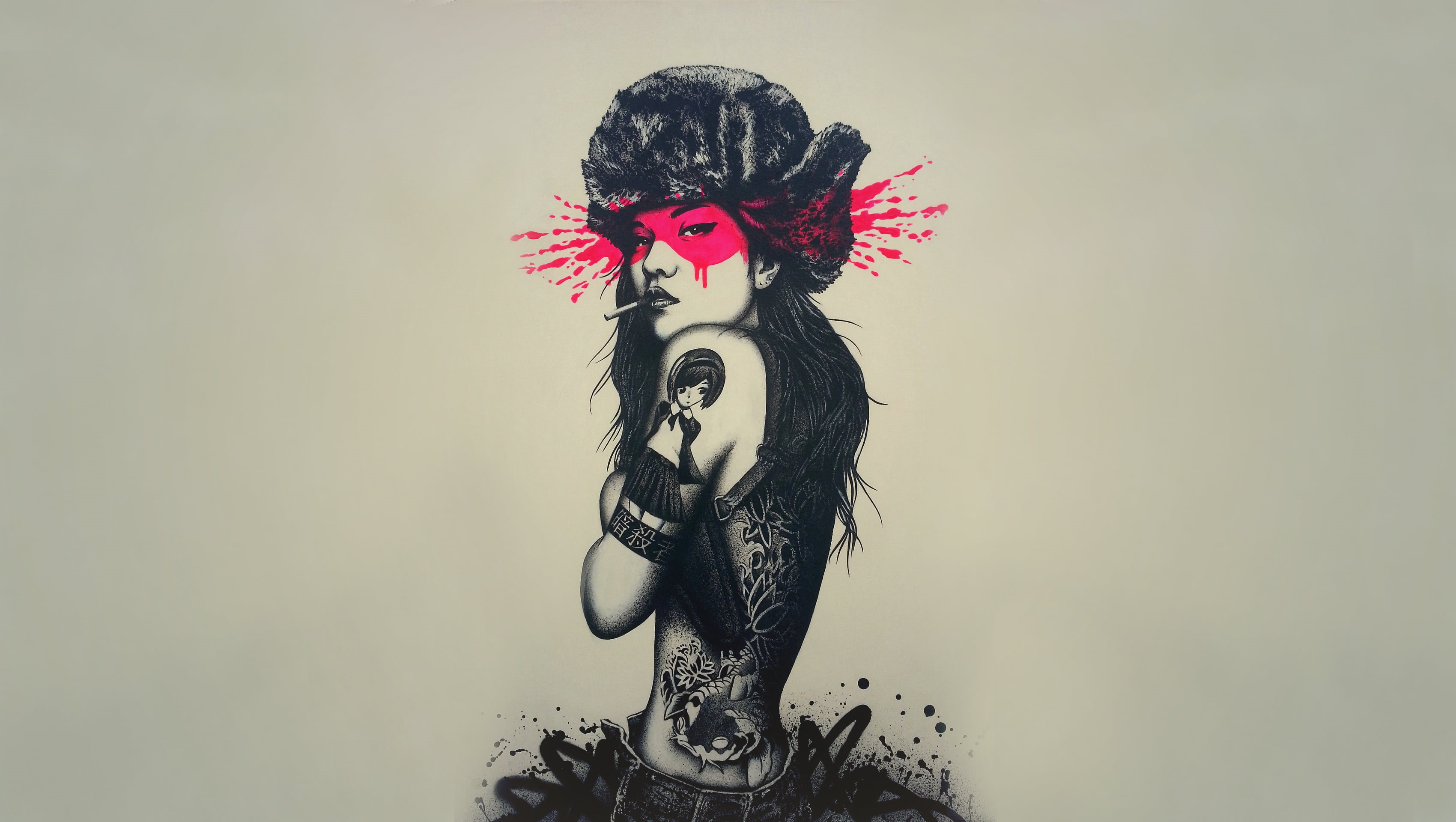 headdress, close-up, creativity, smoking, digital art, fashion, people, wearing, flower, costume, women, illustration, one Person, art and craft, females, HD Wallpaper