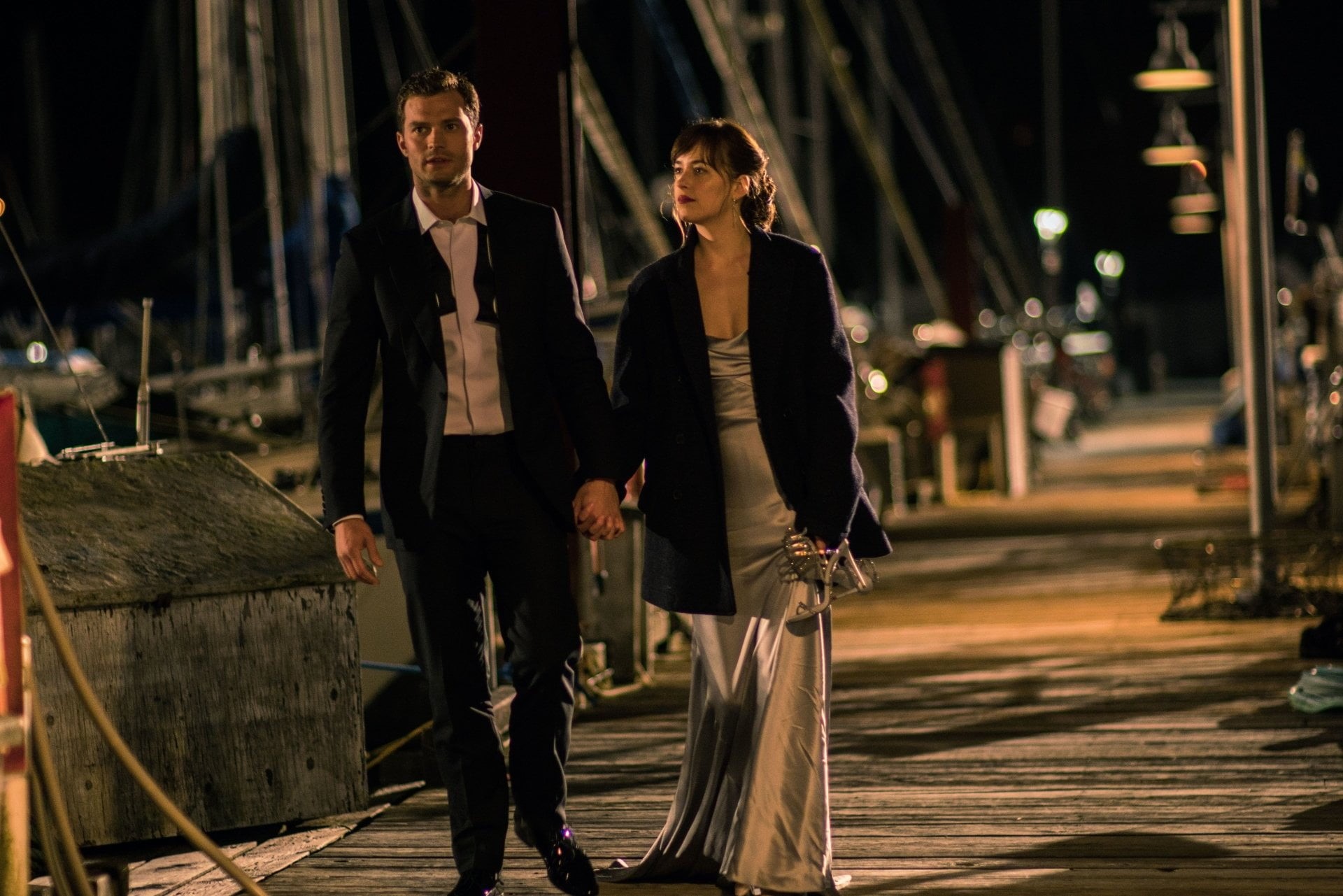 street, Fifty Shades Darker, men, Movie, city, focus on foreground, Dakota Johnson, front view, outdoors, males, togetherness, adult, two people, night, HD Wallpaper