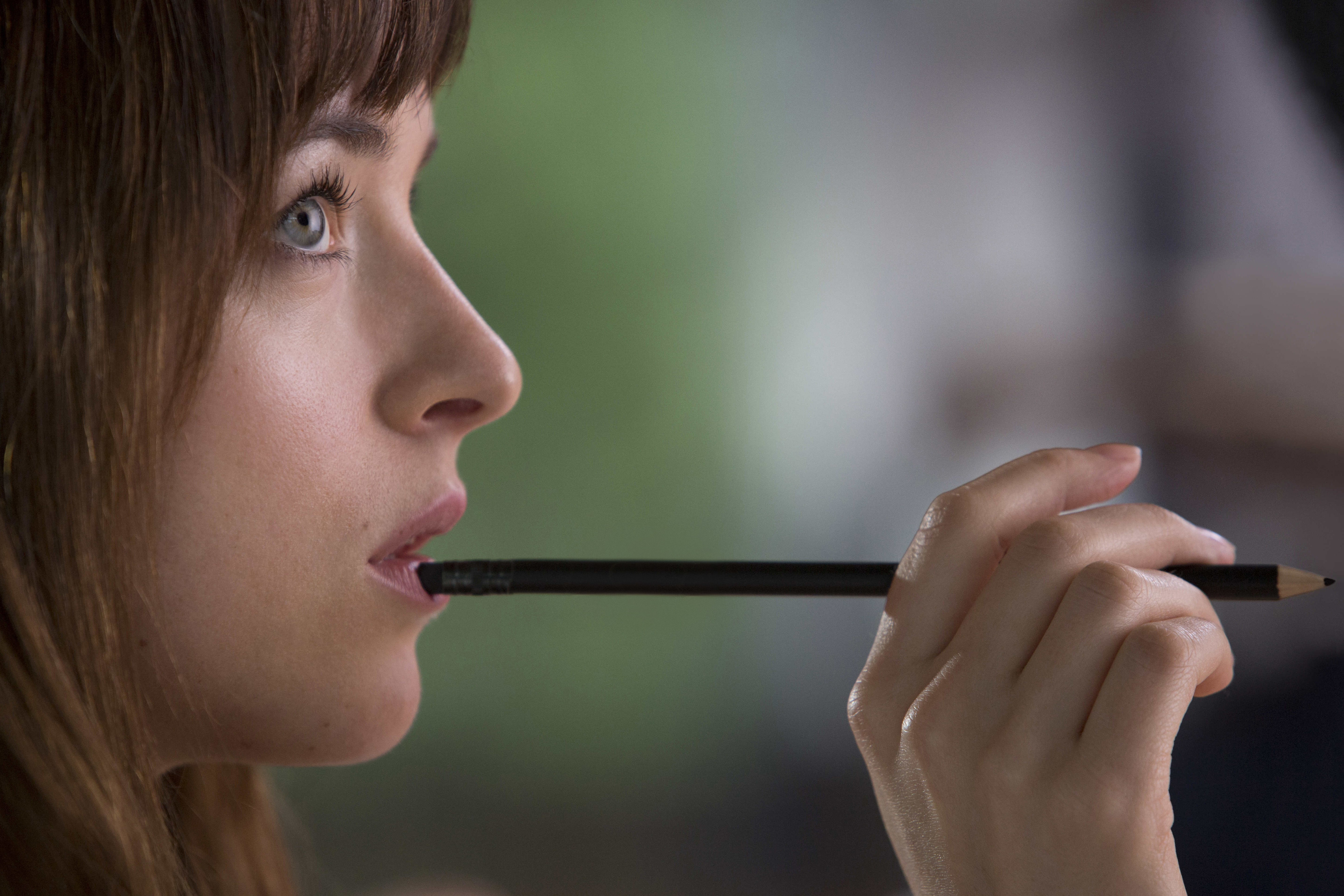 Dakota Johnson, black, Fifty Shades of Grey, in the film, 5K, pencil, HD Wallpaper