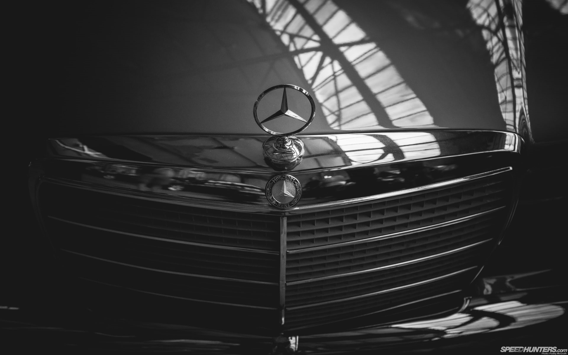 benz, grill, hd, bw, mercedes, silver, cars, logo, 1080P, car, HD Wallpaper