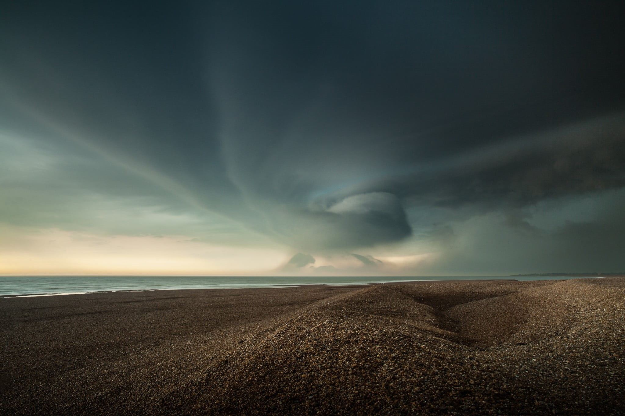 non-urban scene, beauty in nature, landscape, land, beach, photography, sky, 1080P, cloud - sky, horizon, sea, dramatic sky, idyllic, sand, horizon over water, HD Wallpaper
