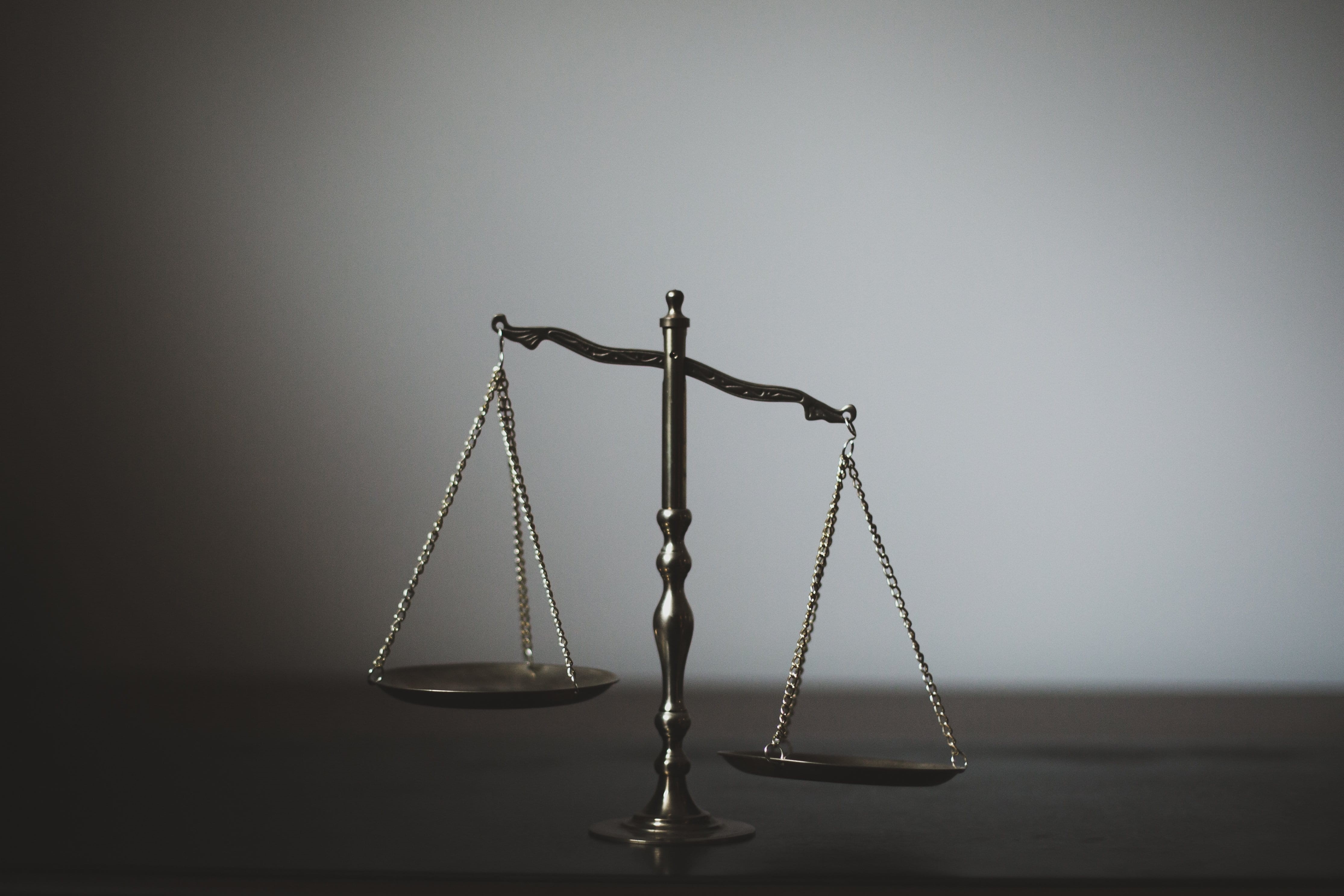 justice - concept, gray, metal, studio shot, photo, single object, close-up, weight scale, Backgrounds, justice, simplicity, scales, 4K, still life, indoors, HD Wallpaper