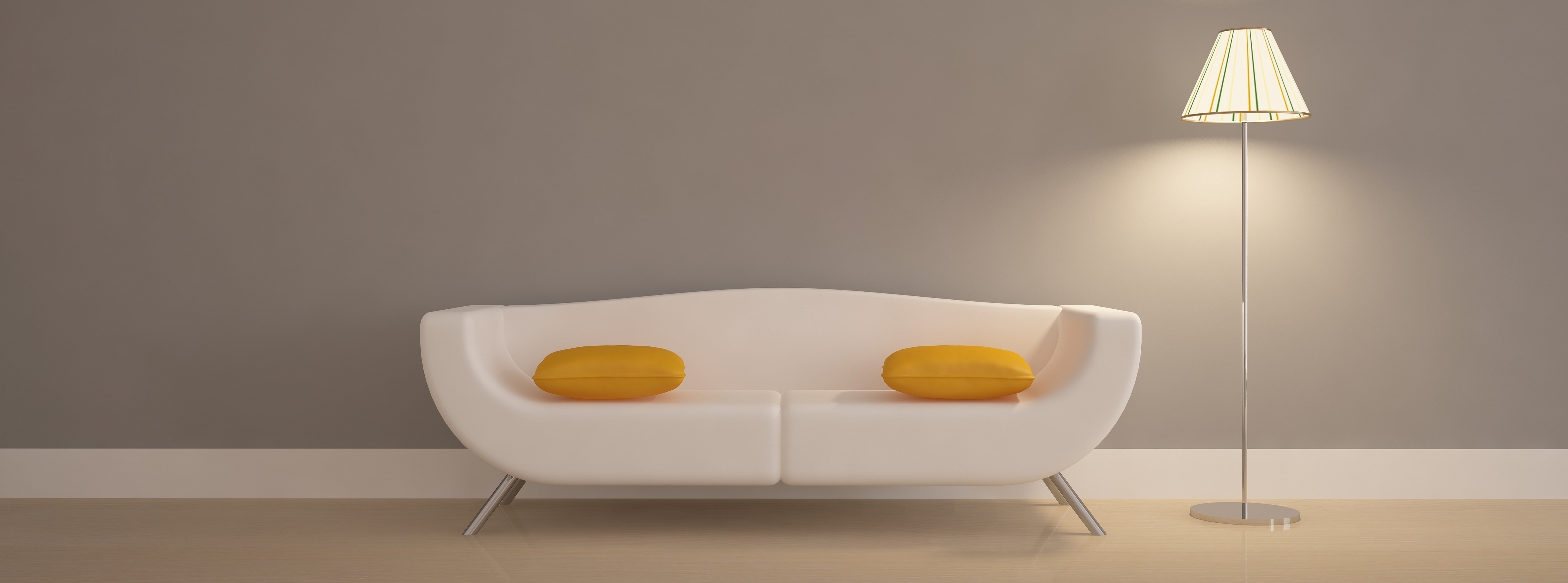 sofa, 8K, absence, lifestyles, furniture, simplicity, leather, indoors, lamp, tuxedo, wealth, white, comfortable, seat, pillows, Architecture, relaxation, HD Wallpaper