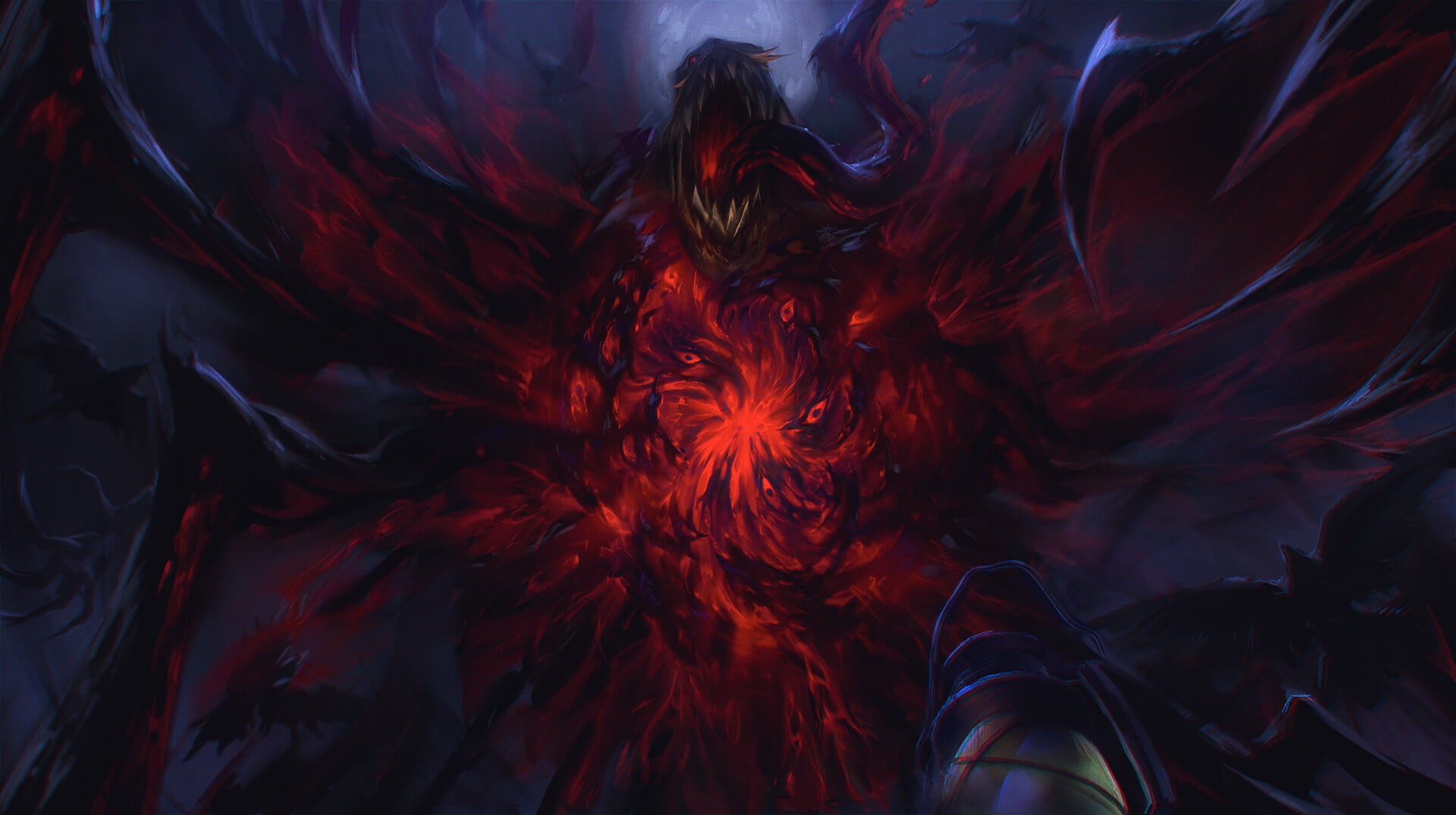 crow, Zoe Zhu, red, PC gaming, Fiddlesticks, Riot Games, nightmare, 1080P, HD Wallpaper