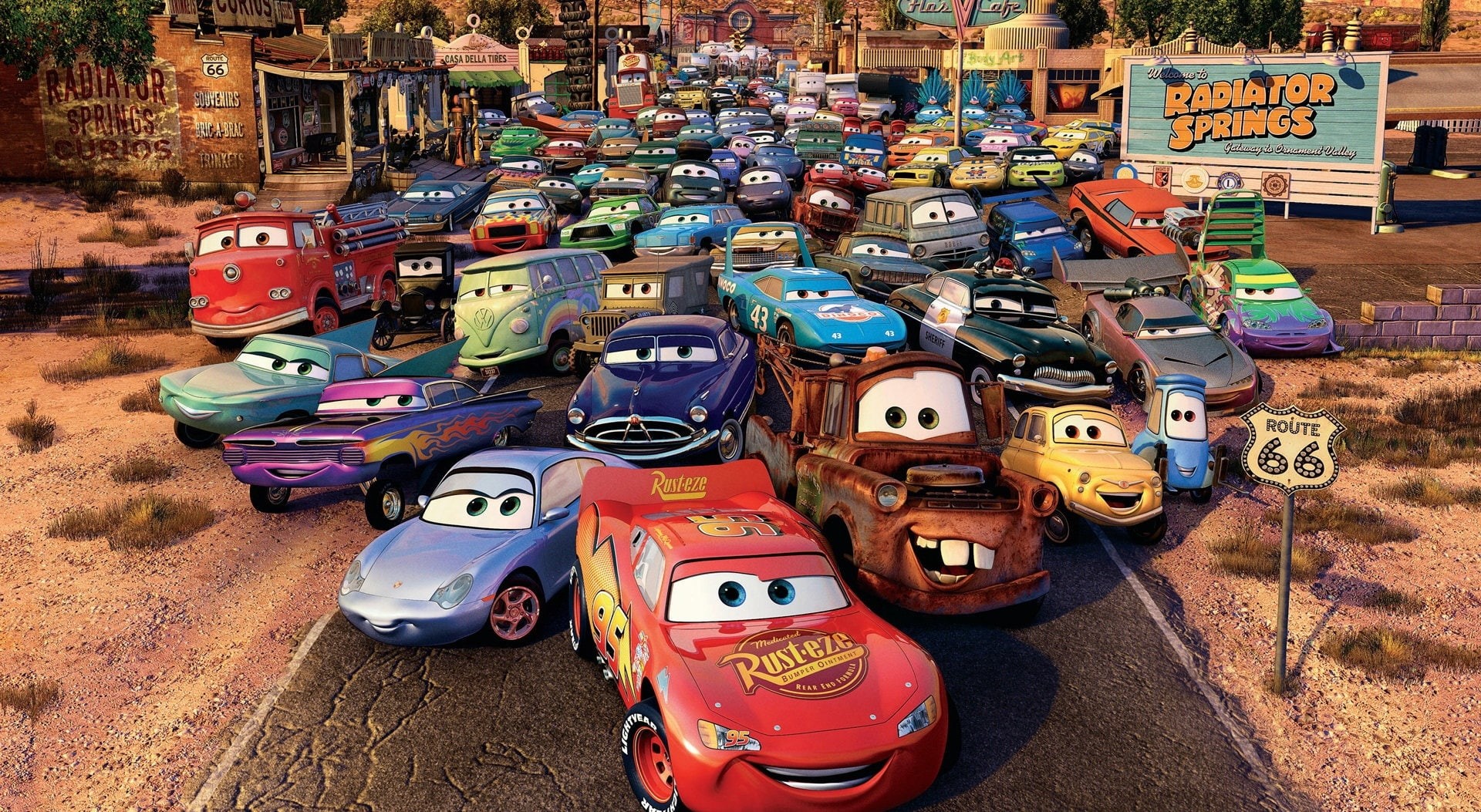 motor vehicle, transportation, Cartoons, multi colored, car, Movie, Cars, 1080P, day, mode of transportation, disney, choice, land vehicle, HD Wallpaper