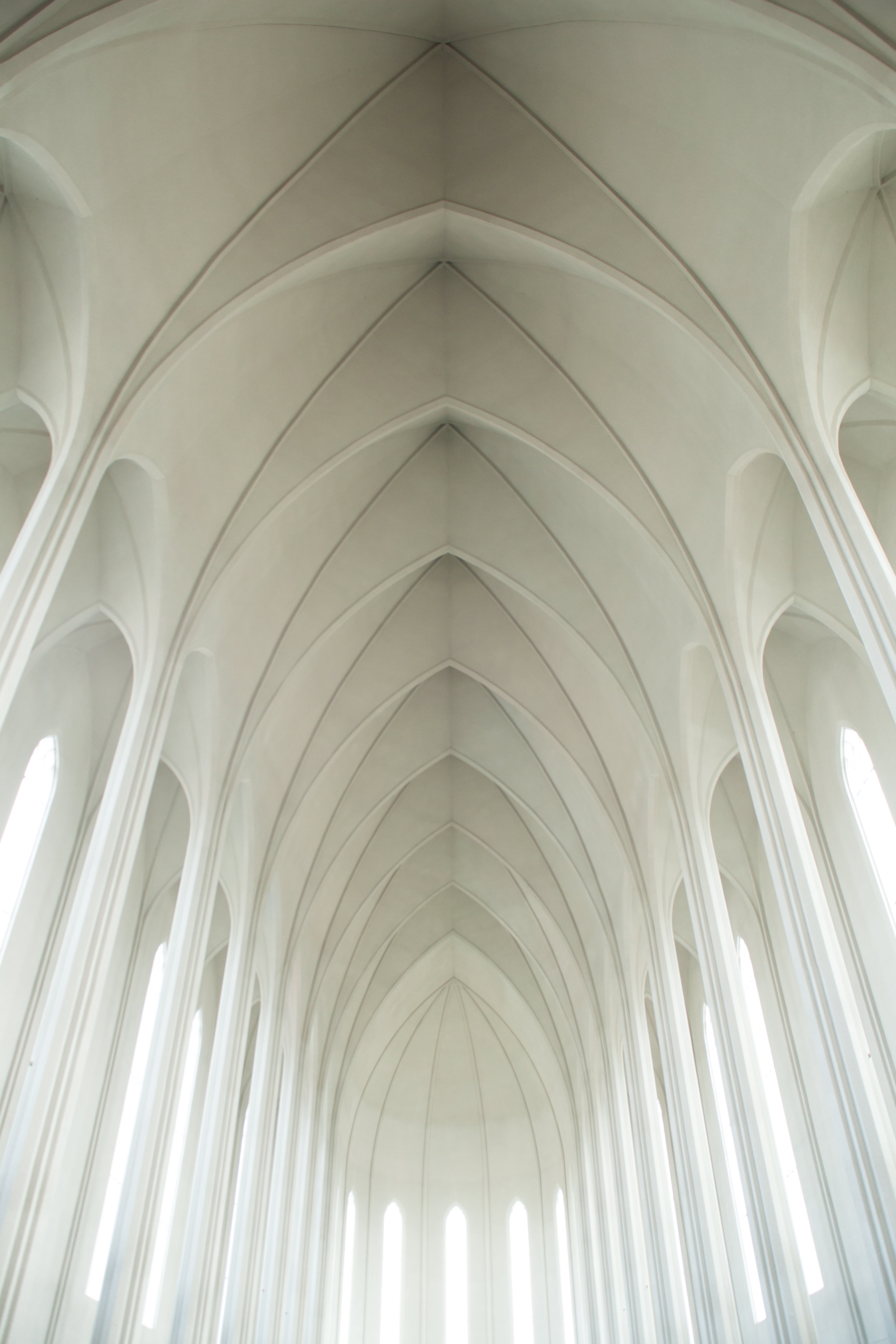 built structure, low angle view, arches, gray, ornate, architecture and art, architectural feature, indoors, 5K, church, arch, day, design, white, arched, Phone HD Wallpaper