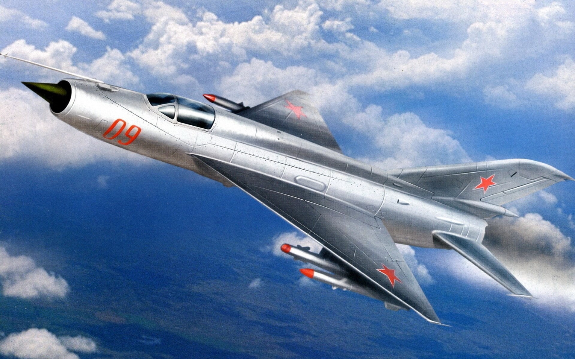 strategic, the sky, wing, : Fishbed, clouds, gray, NATO, 1950-ies, . The MiG-21, Mikoyan and Gurevich, OKB, first, became, bomber, the middle, art, Soviet, HD Wallpaper