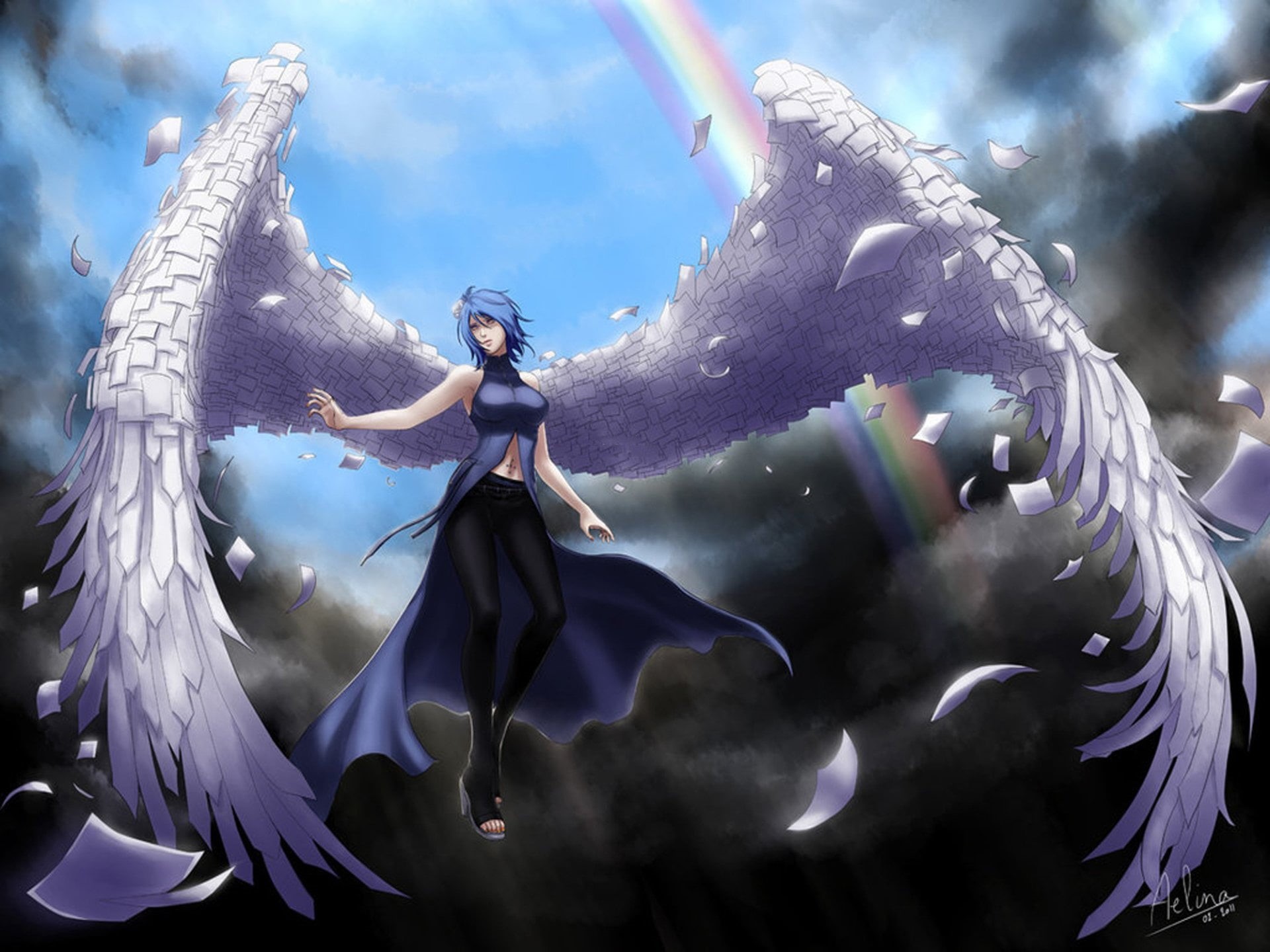 sea, underwater, Konan (Naruto), Naruto, beautiful, young Adult, fish, men, people, animal themes, fantasy, outdoors, dress, Woman, art and craft, event, HD Wallpaper