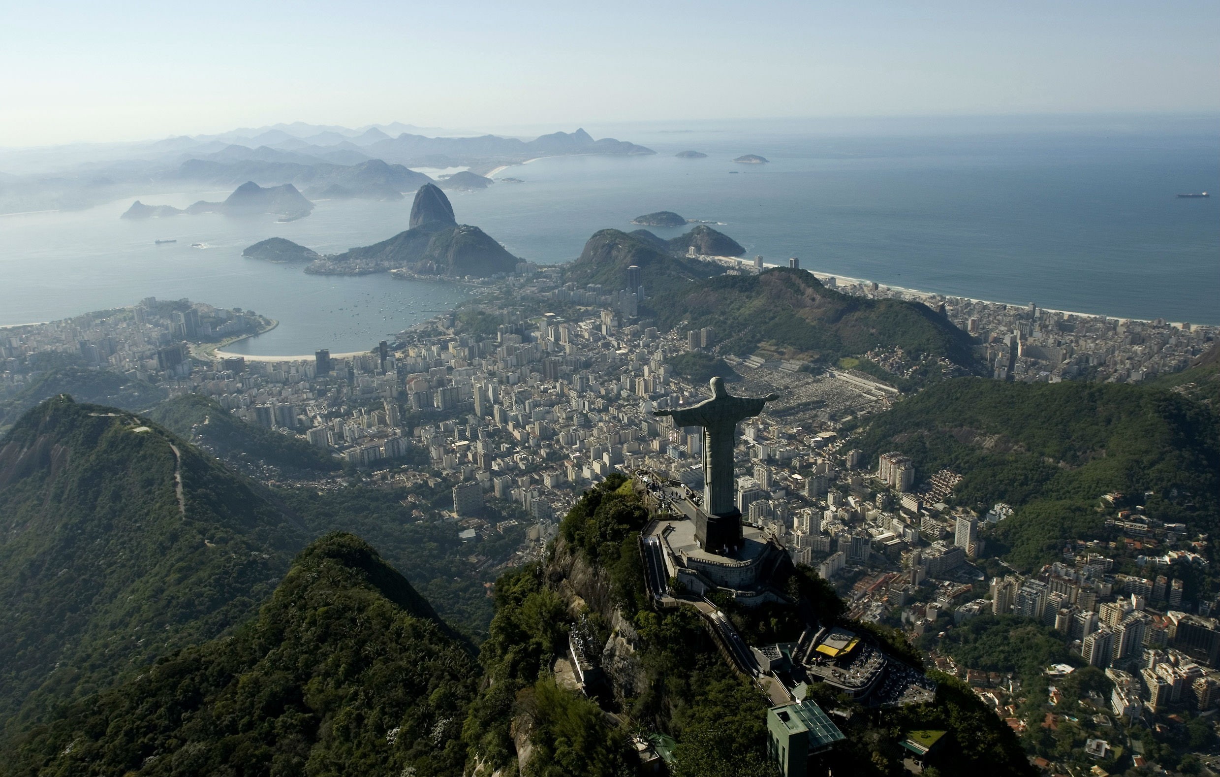fog, scenics, landscape, built Structure, Brazil, copacabana Beach, redeemer, no people, island, high angle view, travel Destinations, beauty in nature, HD Wallpaper