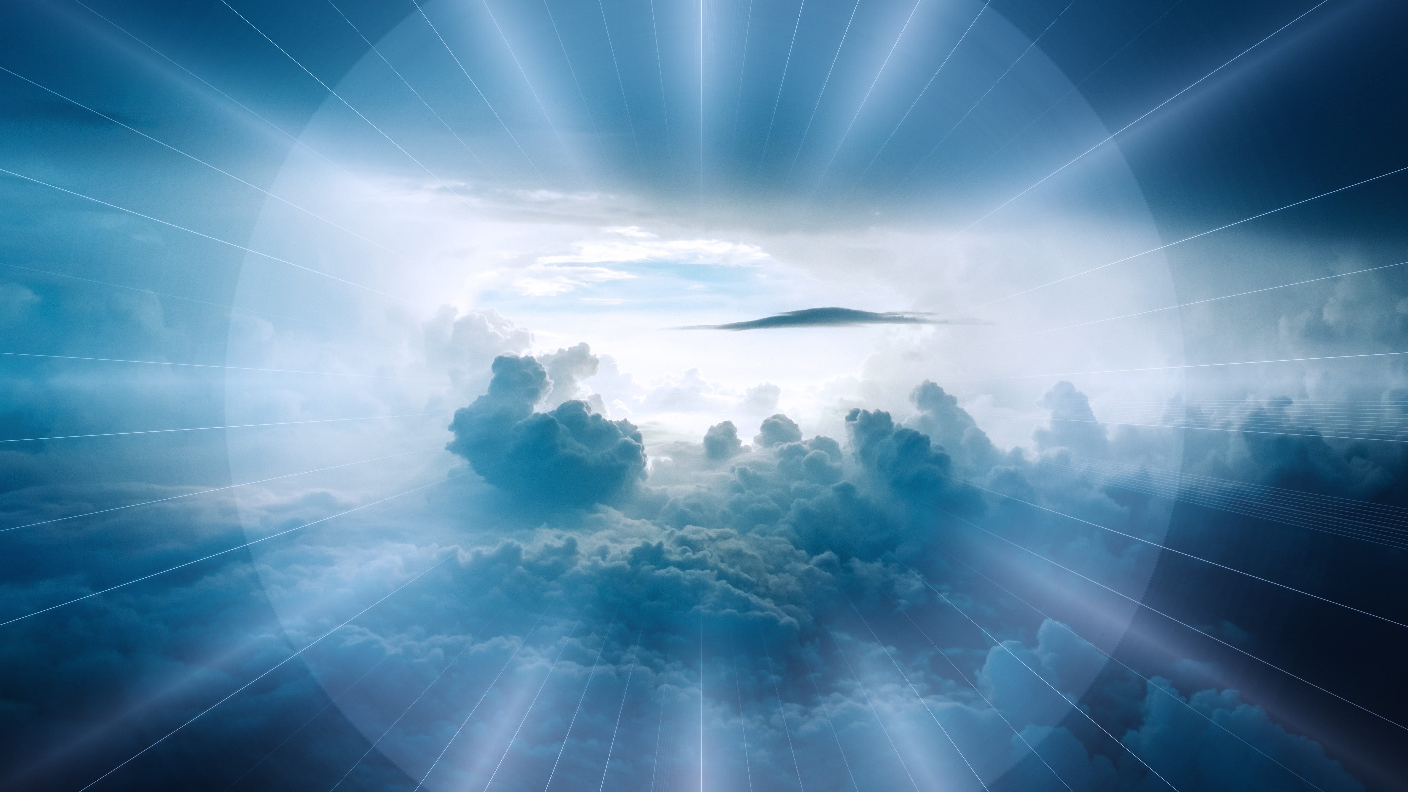 cloud - sky, clouds, landscape, rays, aerial view, sunbeam, futuristic, technology, resurrection, sky, light - natural phenomenon, backgrounds, rebirth, HD Wallpaper