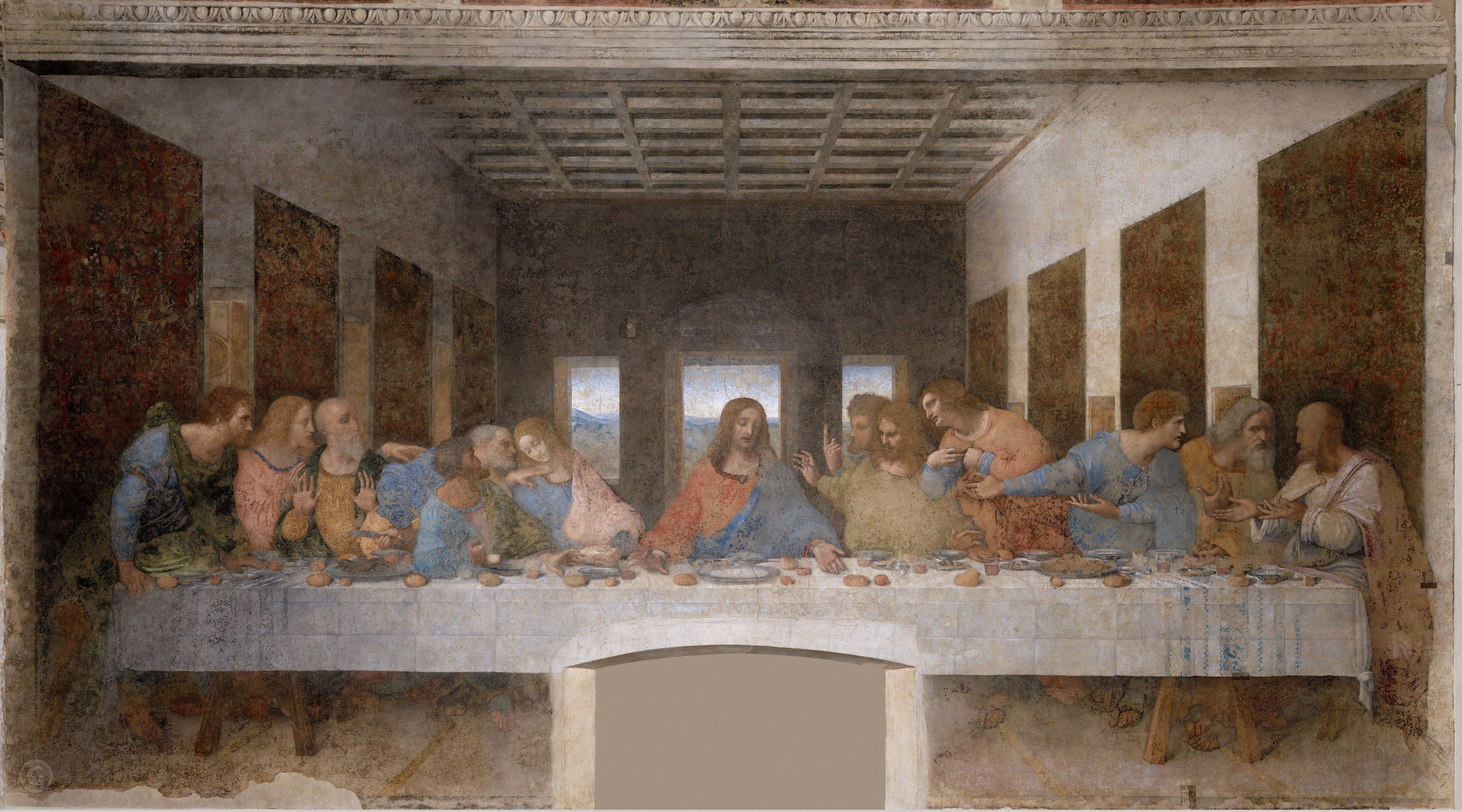 Christ, the apostles, mural, painting, Leonardo da Vinci, The Last Supper, art, the middle ages, 5K, picture, HD Wallpaper