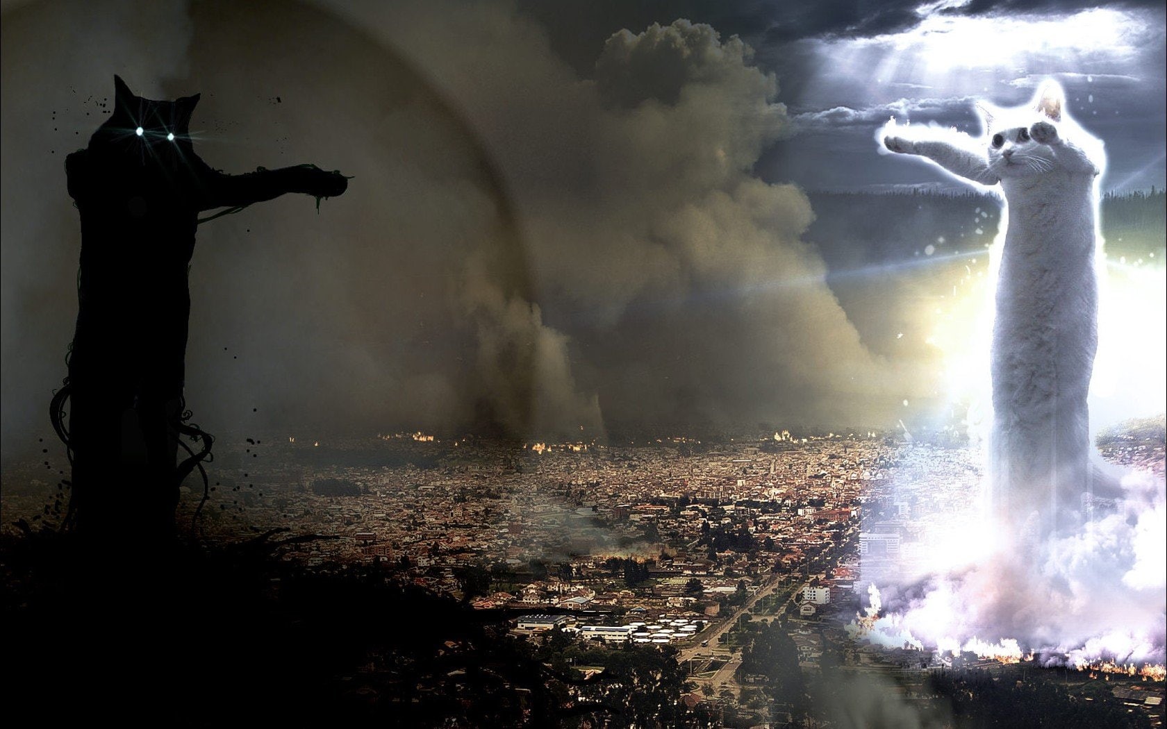 art, Balance, longcat, px, 720P, evil, anime, hd, Tacgnol, 1680x1050 px, x, Battles, Good, vs, hellsing, HD Wallpaper