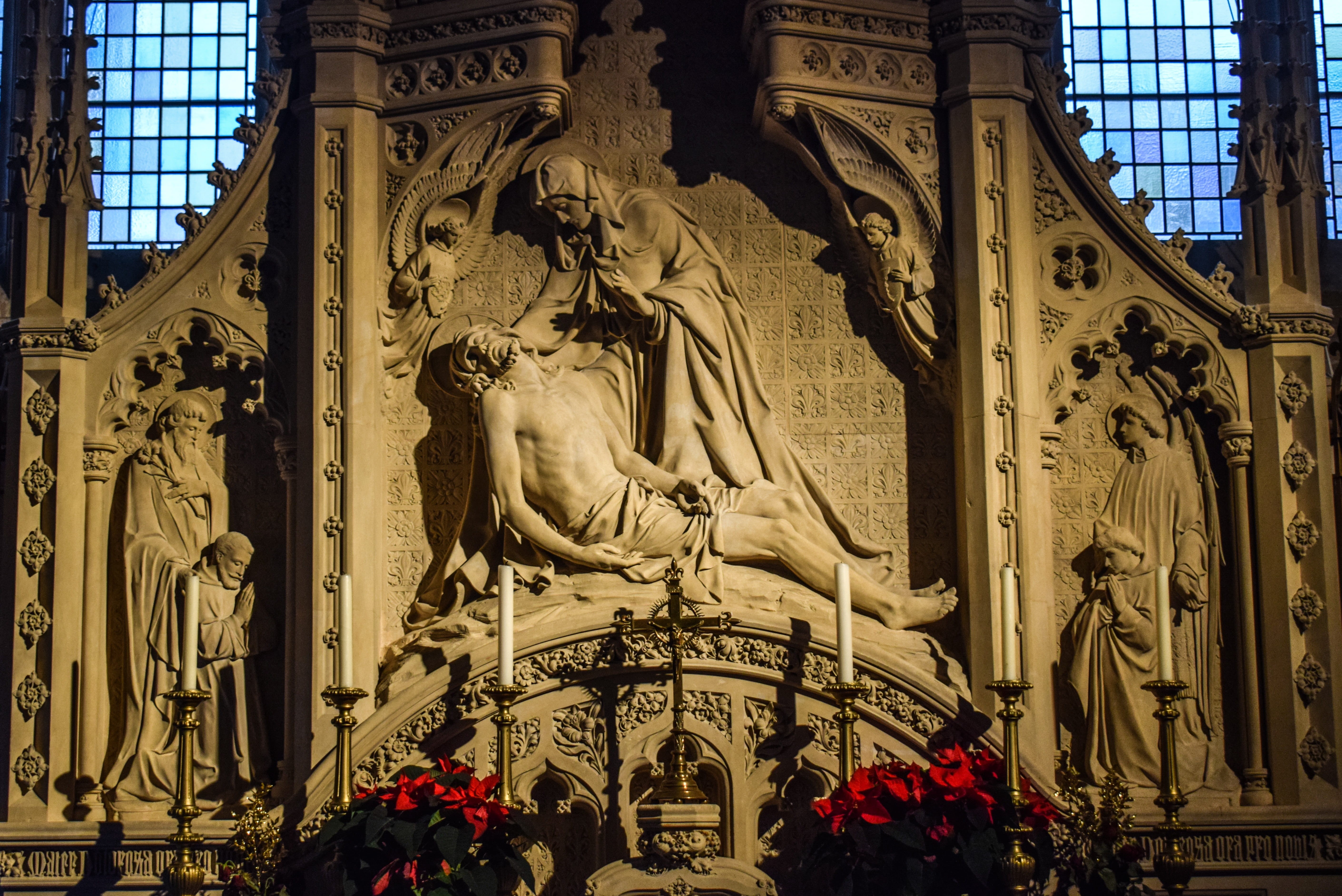 statue, faith, mary, madonna, maria, male likeness, history, pietà, building, gothic, ornate, religious, bournemouth, architecture, christ, no people, 5K, HD Wallpaper