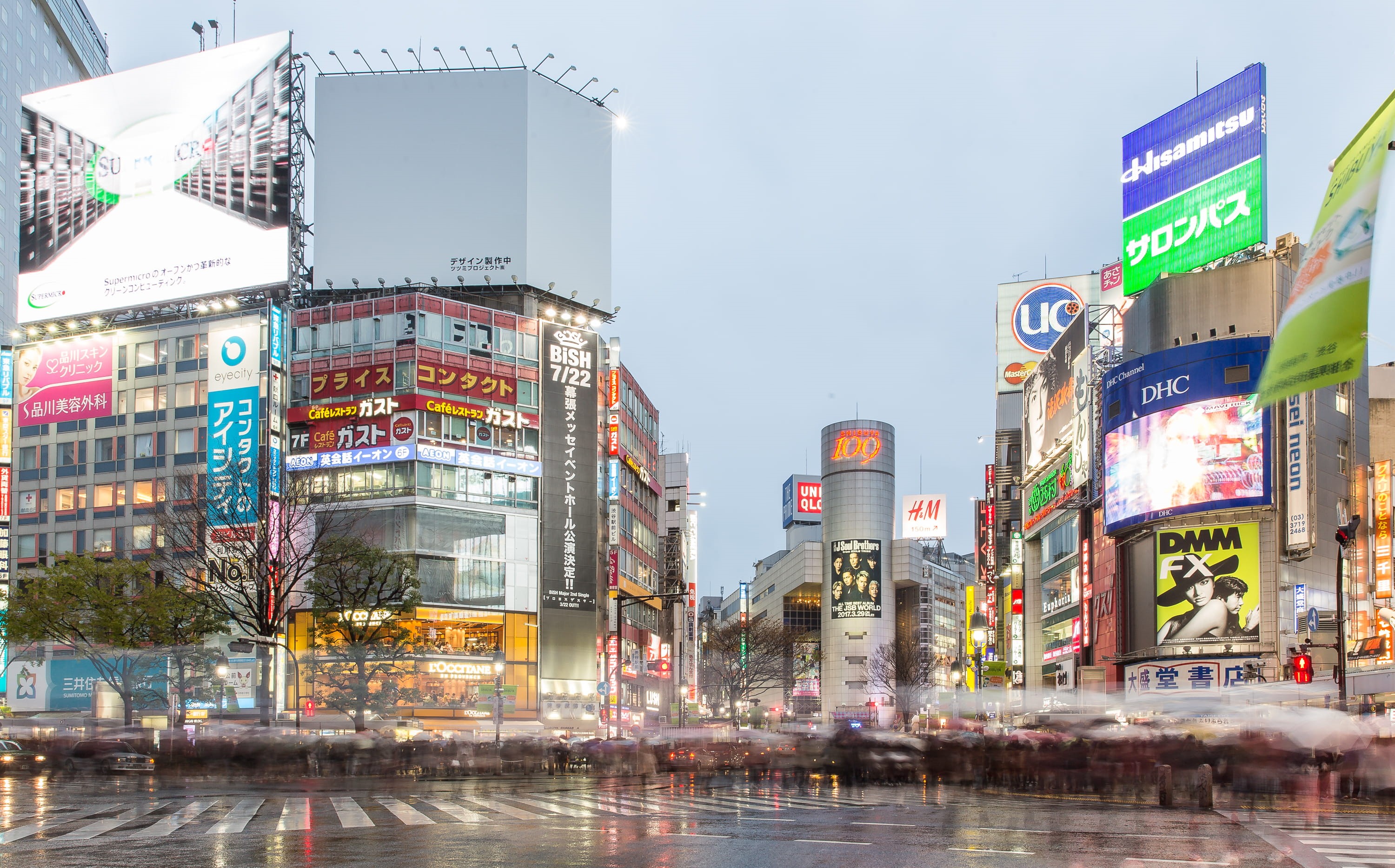 people, water, cityscape, motion, no people, busy, shibuya station, shibuya, city life, building exterior, skyscraper, illuminated, signage, nature, built structure, HD Wallpaper