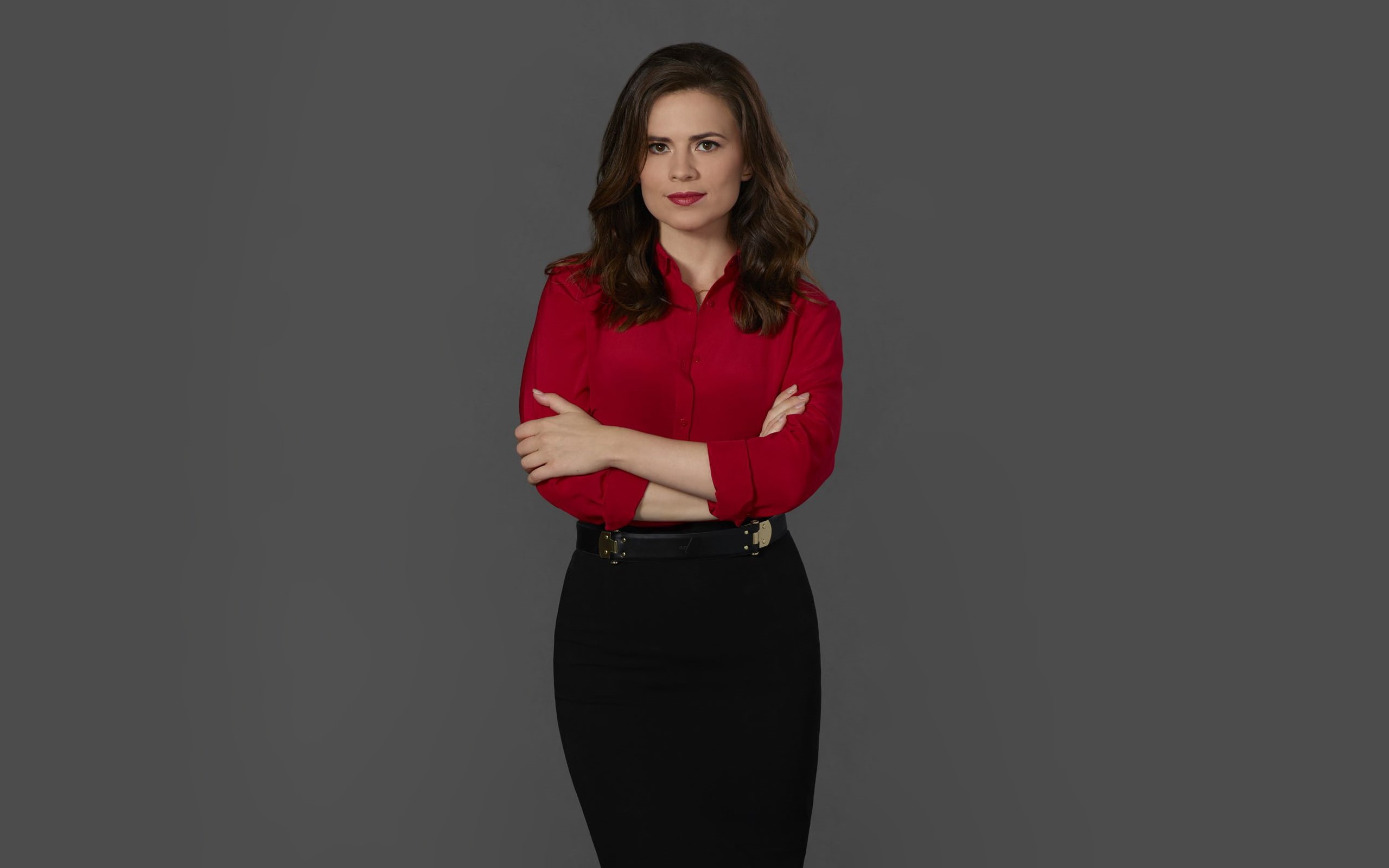 studio shot, young adult, 2K, looking at camera, Hayley Atwell, three quarter length, black background, young women, actress, one person, indoors, women, HD Wallpaper