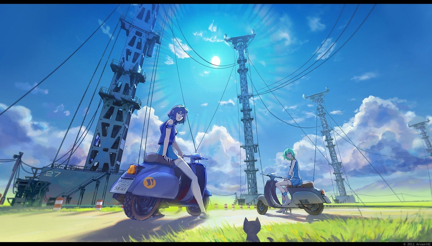 connection, mode of transportation, power line, fuel and power generation, nature, technology, anime, power supply, transfer print, land vehicle, electricity, HD Wallpaper