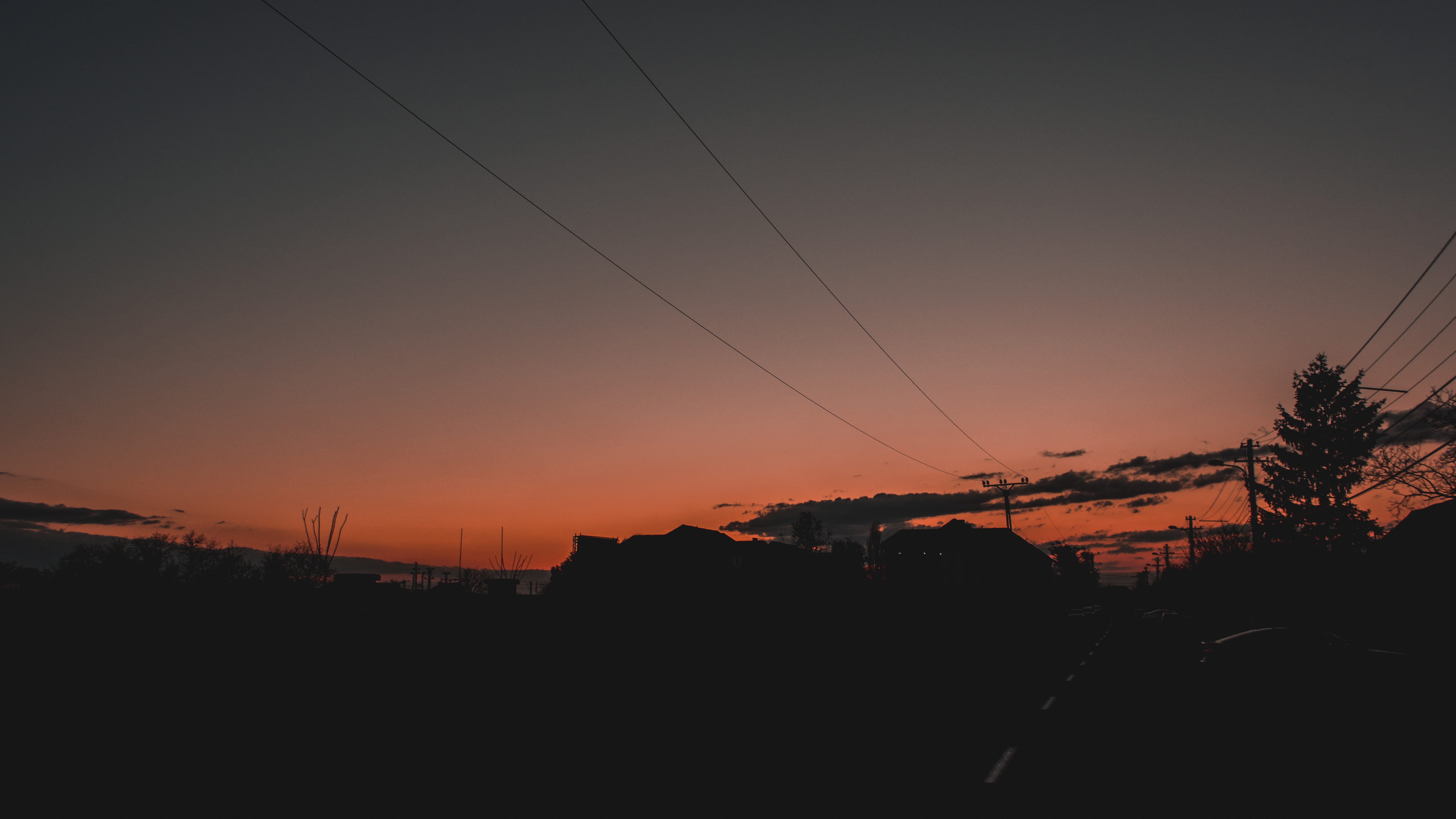 sunset, architecture, countryside, dusk, red sky, no people, outdoors, HD, colors, electric transmission tower, connection, power supply, dawn, dark, orange color, HD Wallpaper