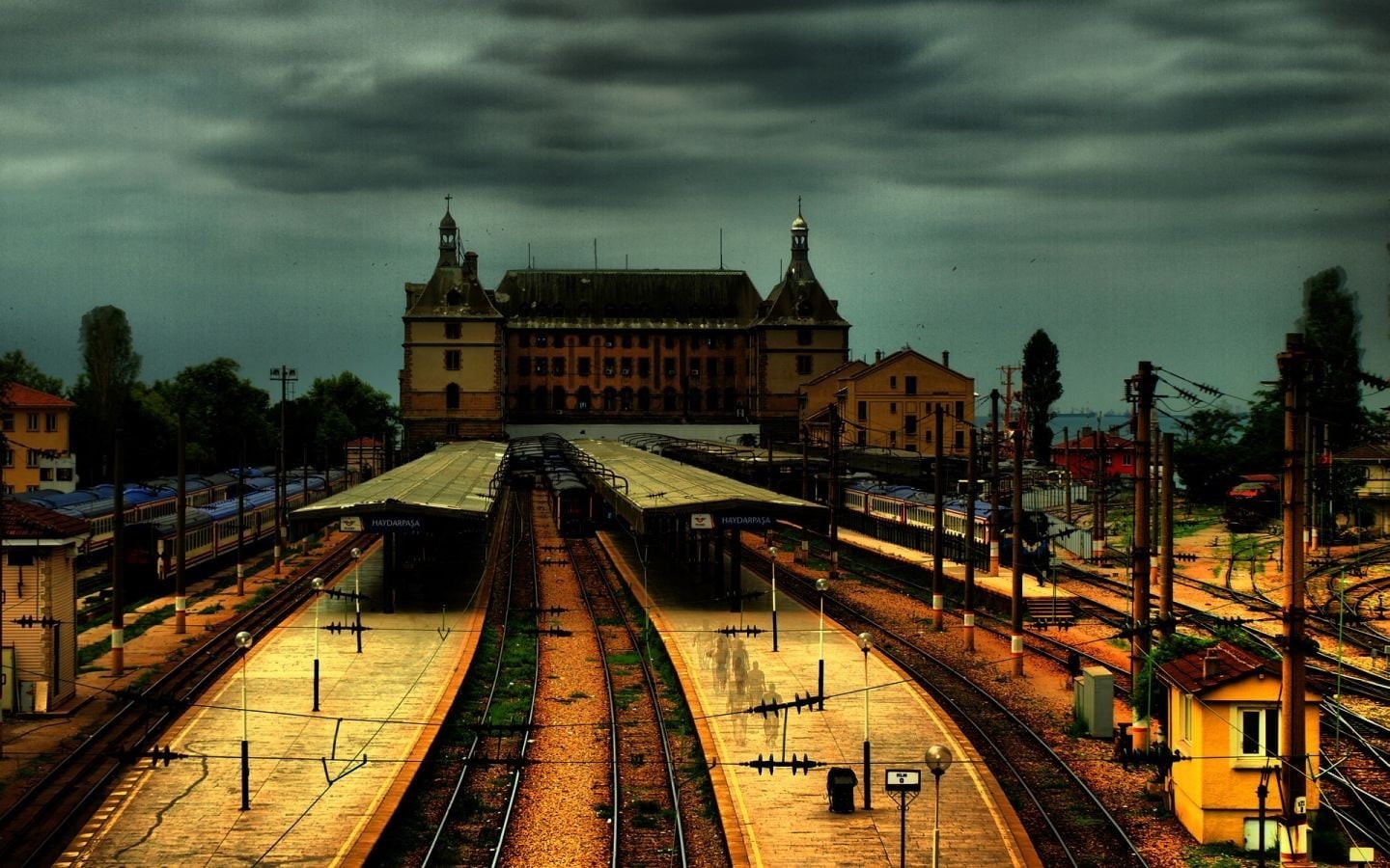 sky, rail transportation, Turkey, railroad track, public transportation, transportation, city, dusk, Istanbul, cloud - sky, track, high angle view, the past, HD Wallpaper