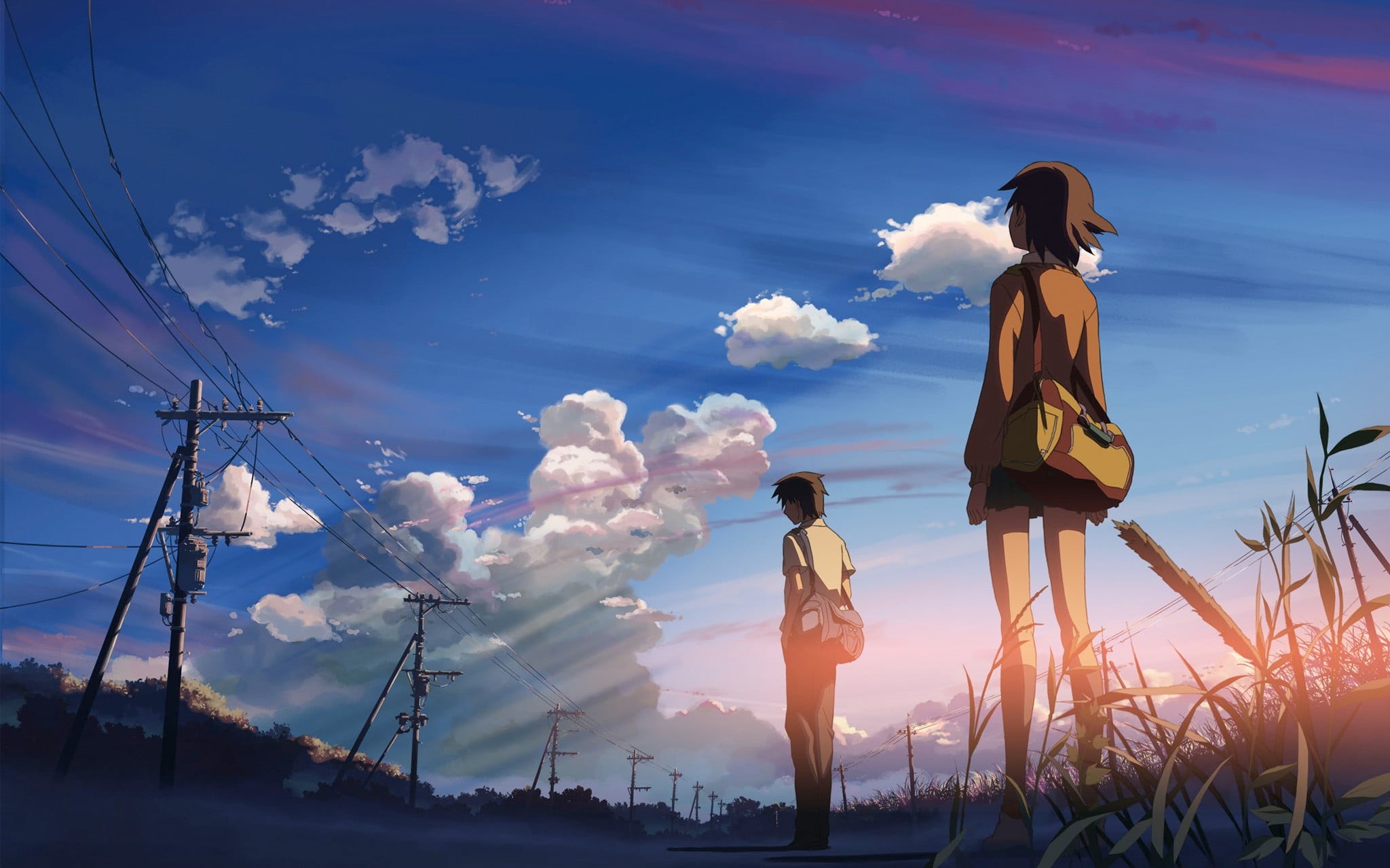 beauty in nature, land, rear view, hairstyle, women, clouds, adult, lifestyles, nature, 1080P, sky, leisure activity, cloud - sky, girls, anime girls, HD Wallpaper