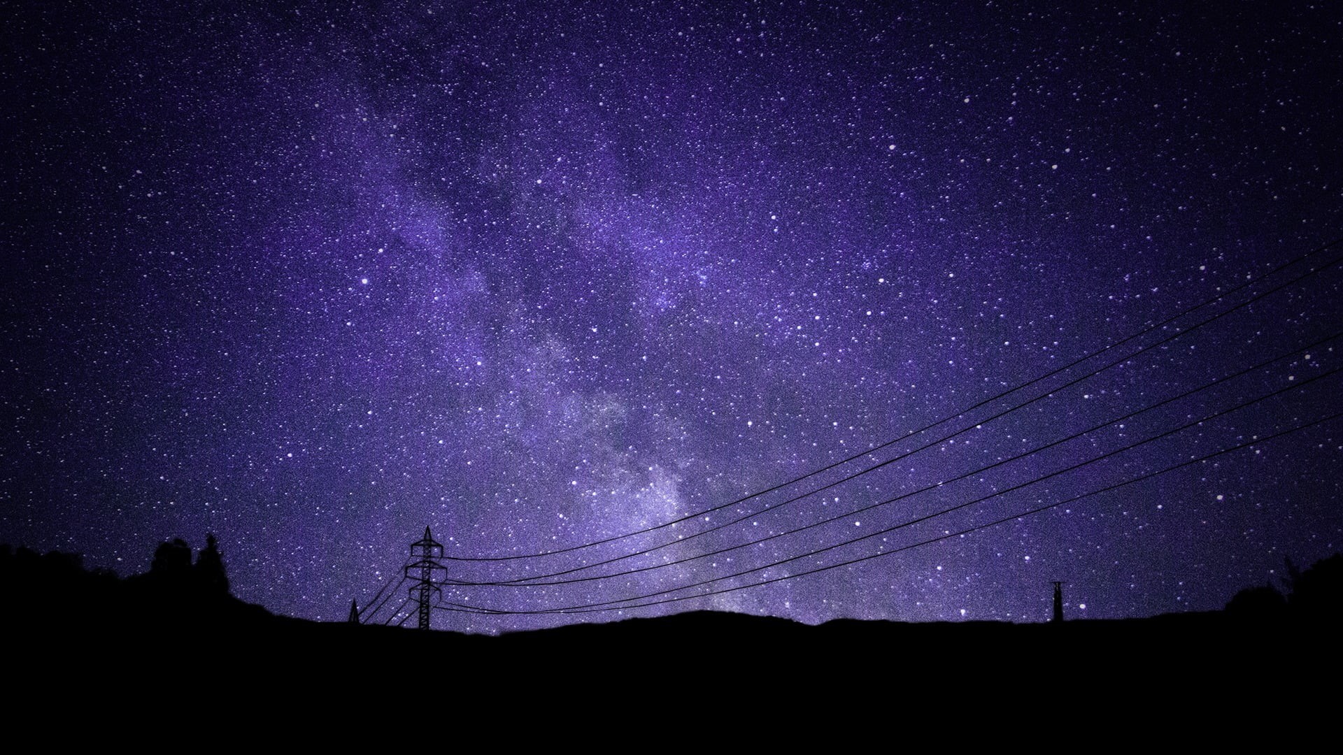 nature, space and astronomy, star field, no people, silhouette, scenics - nature, connection, cable, sky, star, star - space, galaxy, electric, purple, HD Wallpaper