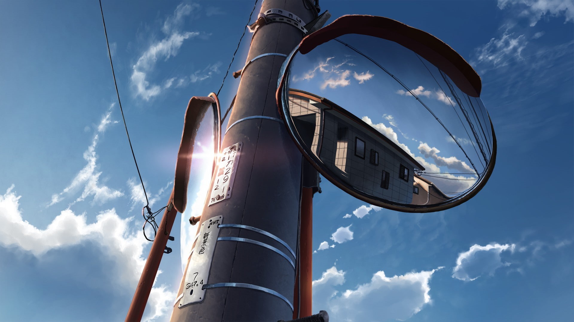 mirror, 1080P, utility pole, anime, HD Wallpaper