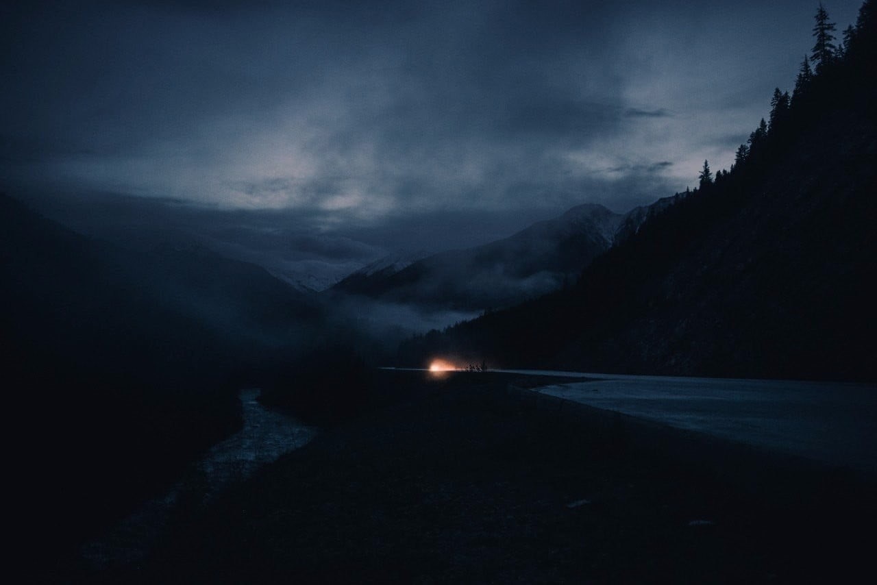 remote, beauty in nature, landscape, non-urban scene, cloud - sky, mountain, 720P, dark, metal, water, road, mountain range, fire, outdoors, tranquil scene, HD Wallpaper