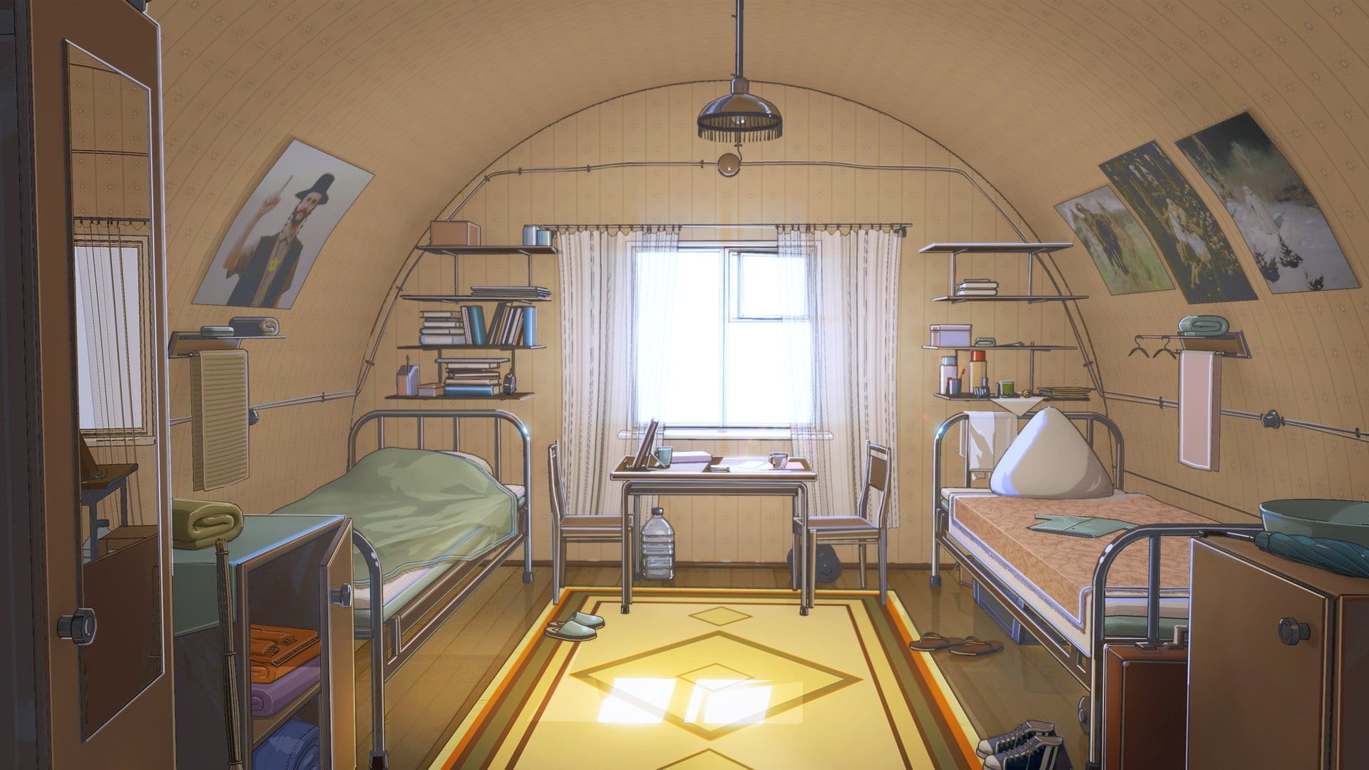 indoors, poster, glass, carpets, arch, framed, bedroom, chair, table, metal, no people, empty, absence, illuminated, top, Everlasting Summer, window, electric lamp, HD Wallpaper